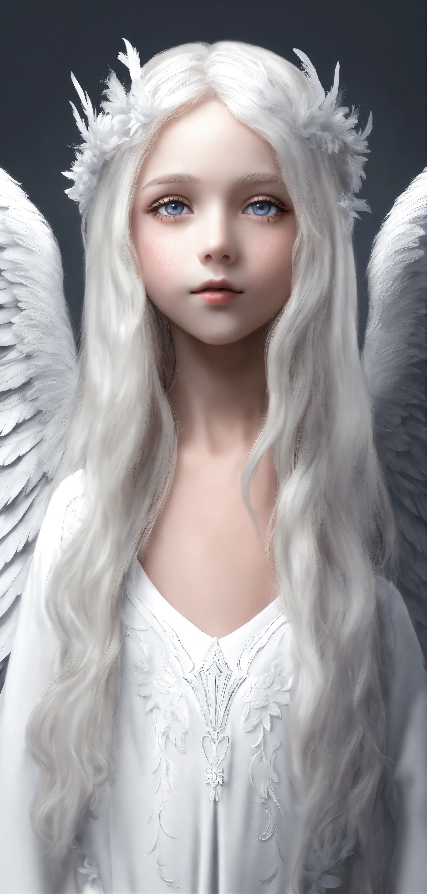 Lexica - Angel face 9 year old girl with white angel wings, large and ...