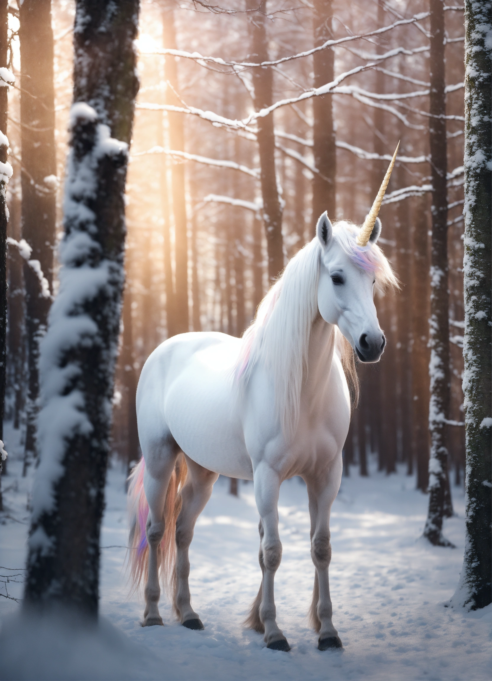 Lexica Graceful Unicorn In A Serene Snowy Forest