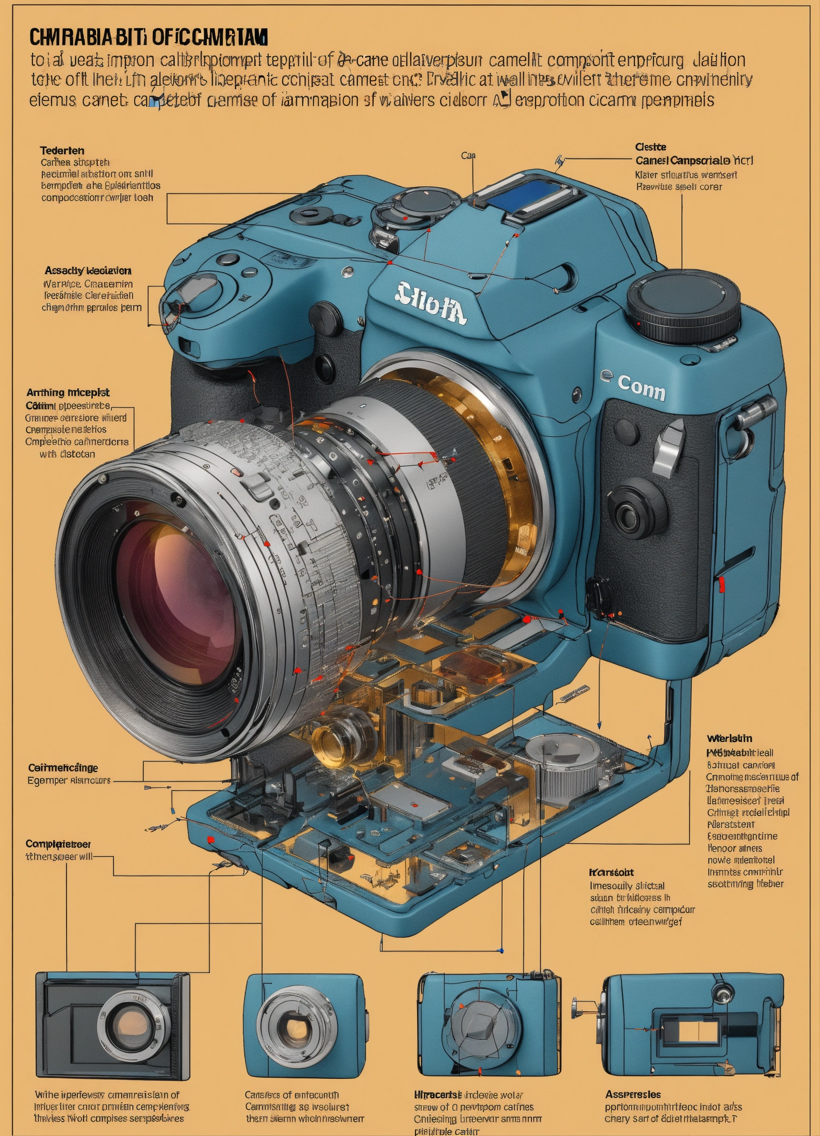 Lexica - An exploded view diagram of the components of a camera