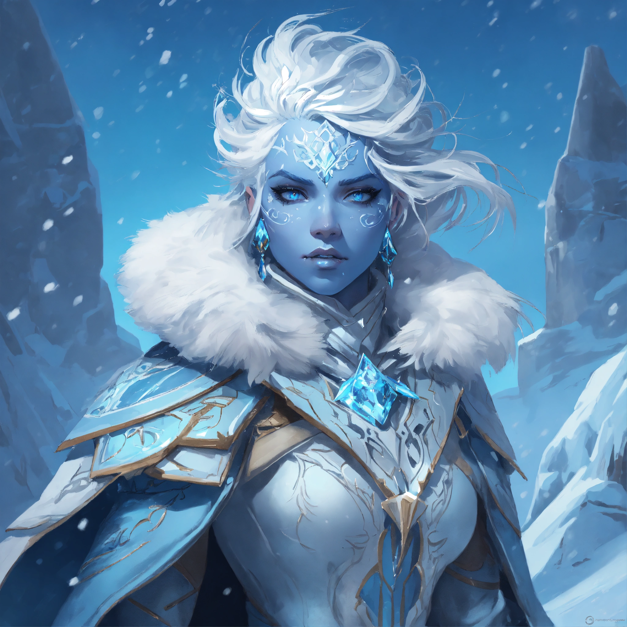 Lexica - Fantastical illustration, ice genasi, young woman, blue skin ...