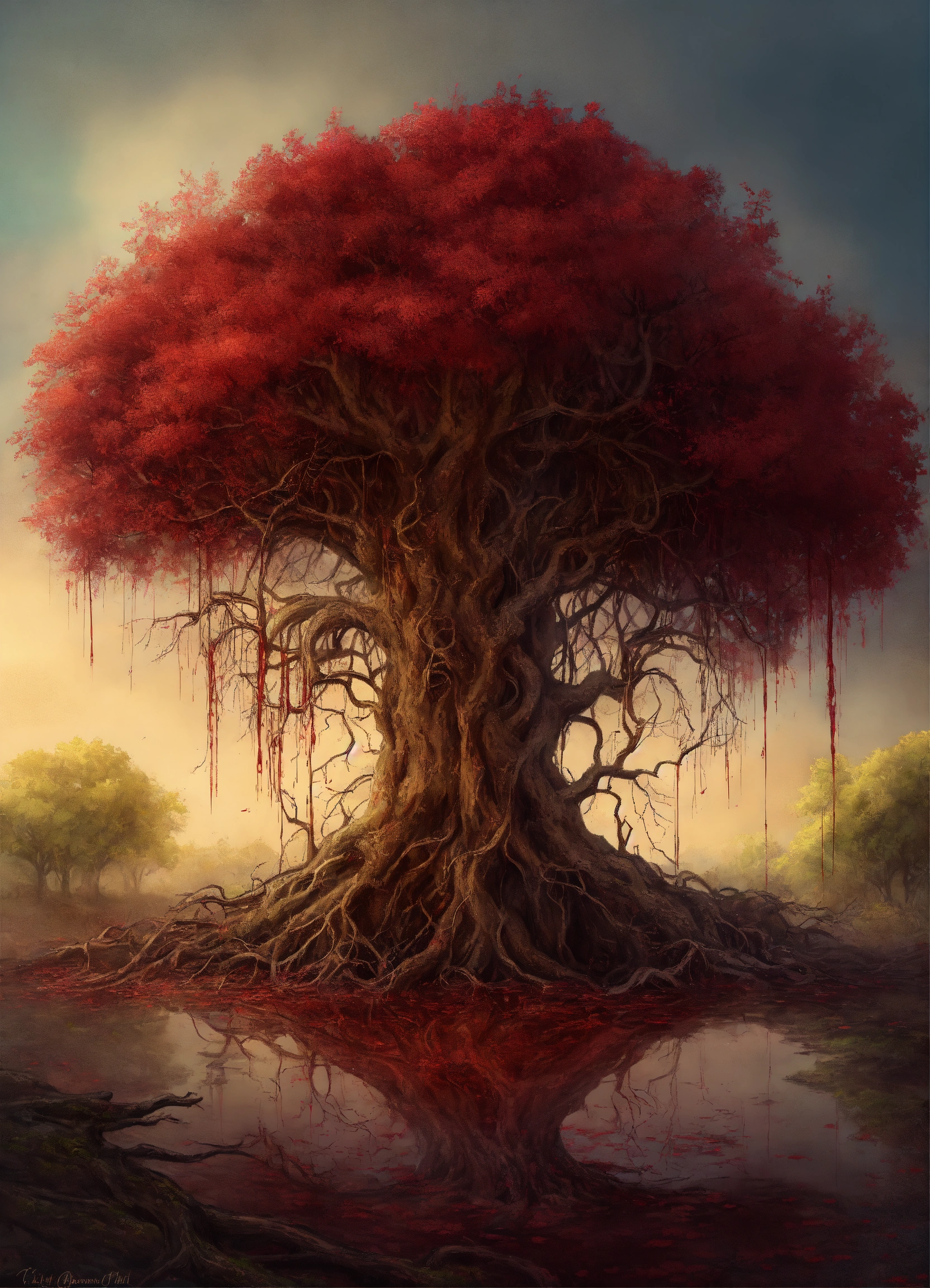 Lexica - Bleeding roots of a tree, intricate art, fantasy style