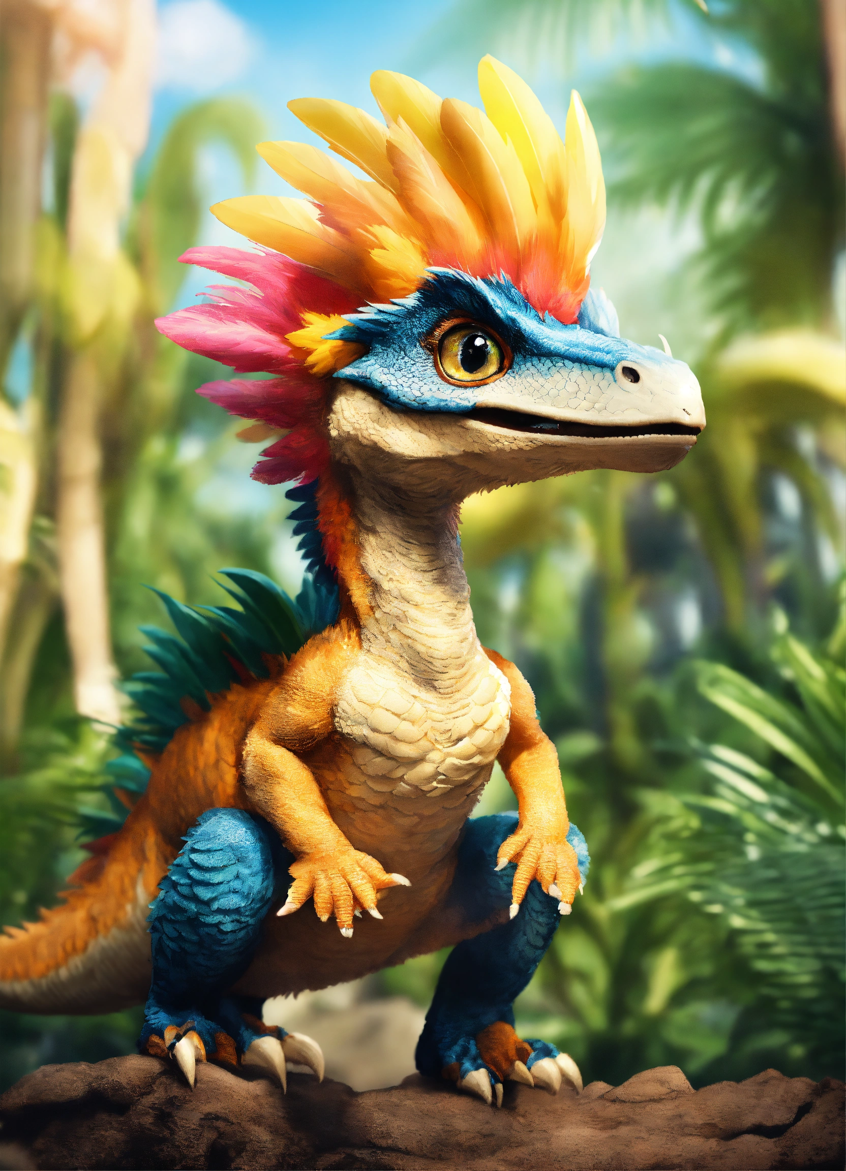 Lexica - An adorable and fluffy velociraptor dinosaur with big color ...