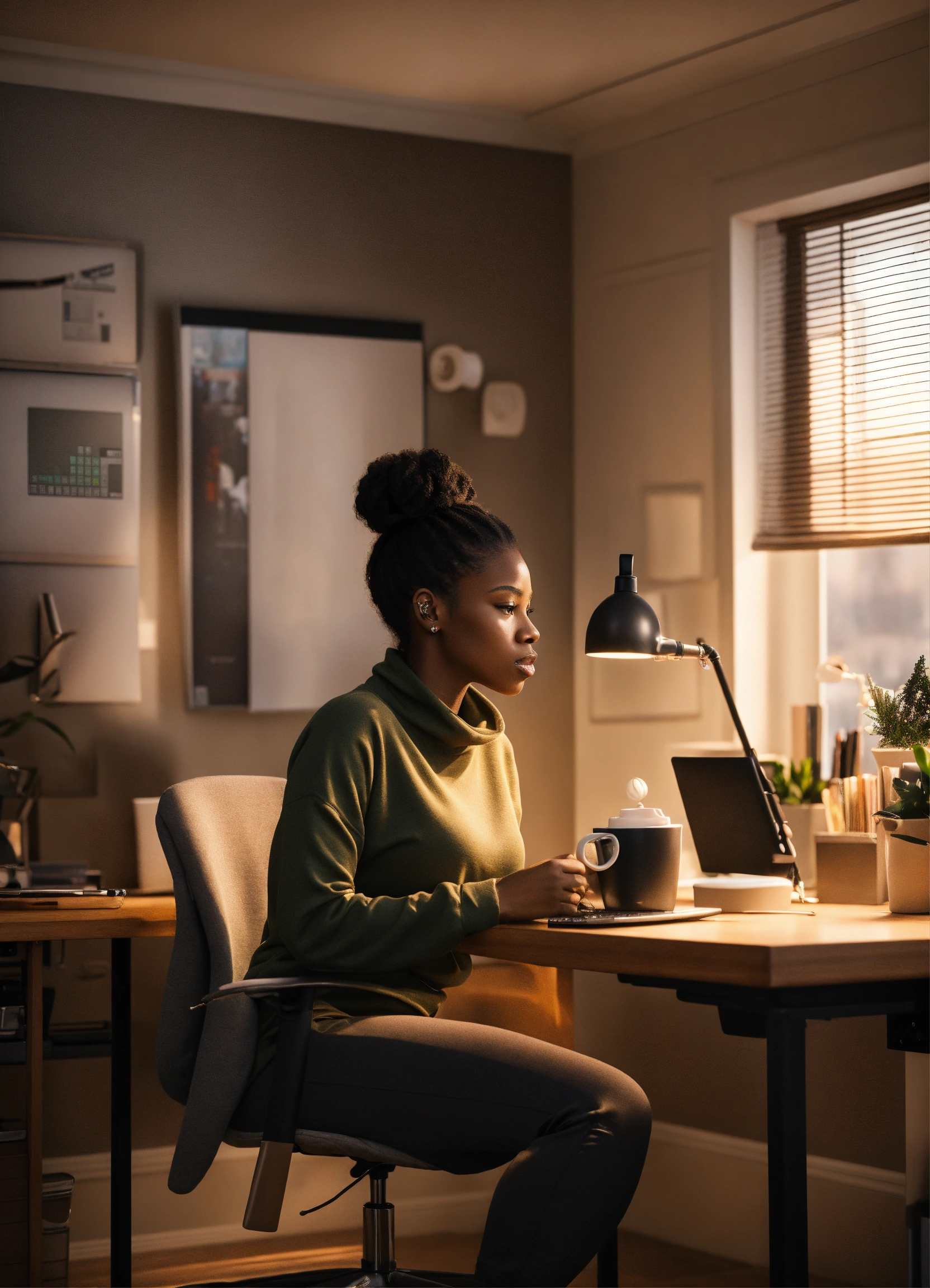 Lexica - Ultrarealistic image of a black woman in her home office ...
