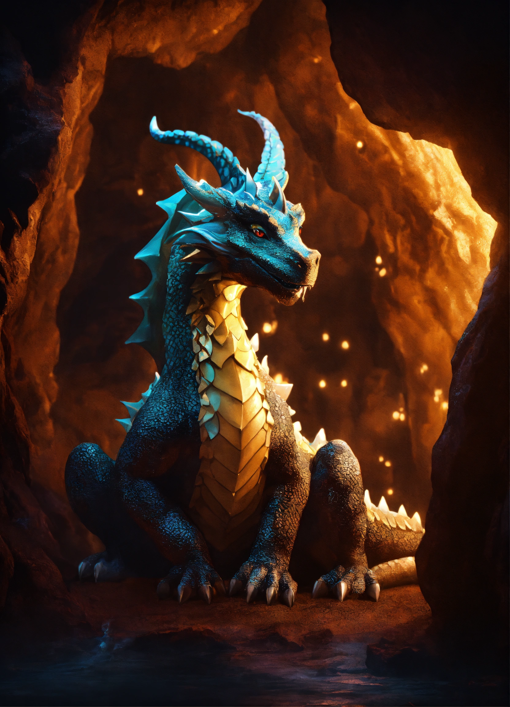 Lexica - A dreamy dragon in the dark cave