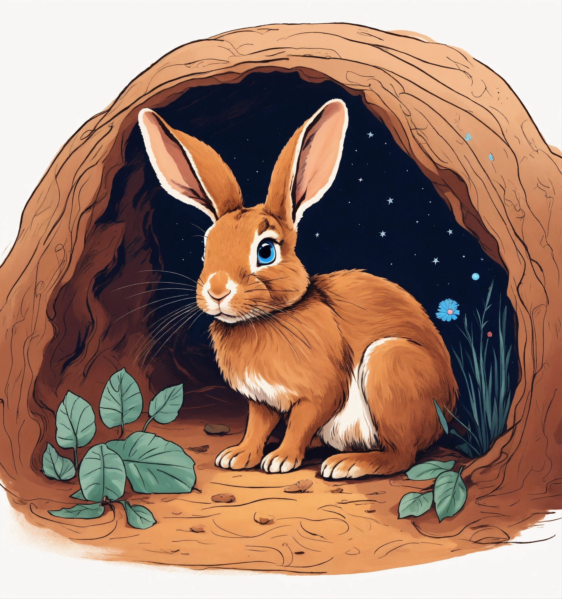 Lexica - A young brown rabbit with whith storyteller and blue eyes ...