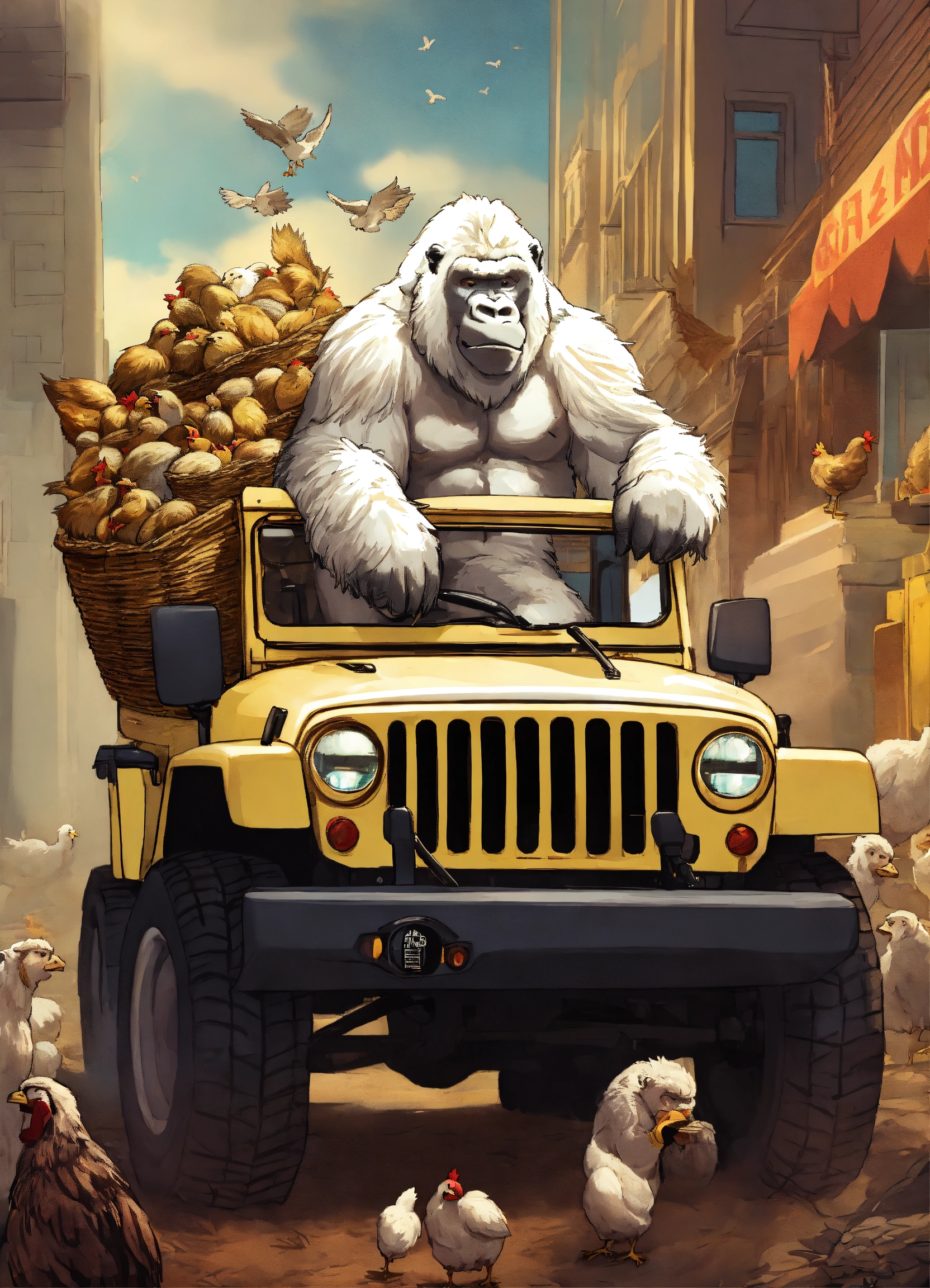 Lexica - A huge white gorilla gangster rapper driving a jeep full of ...