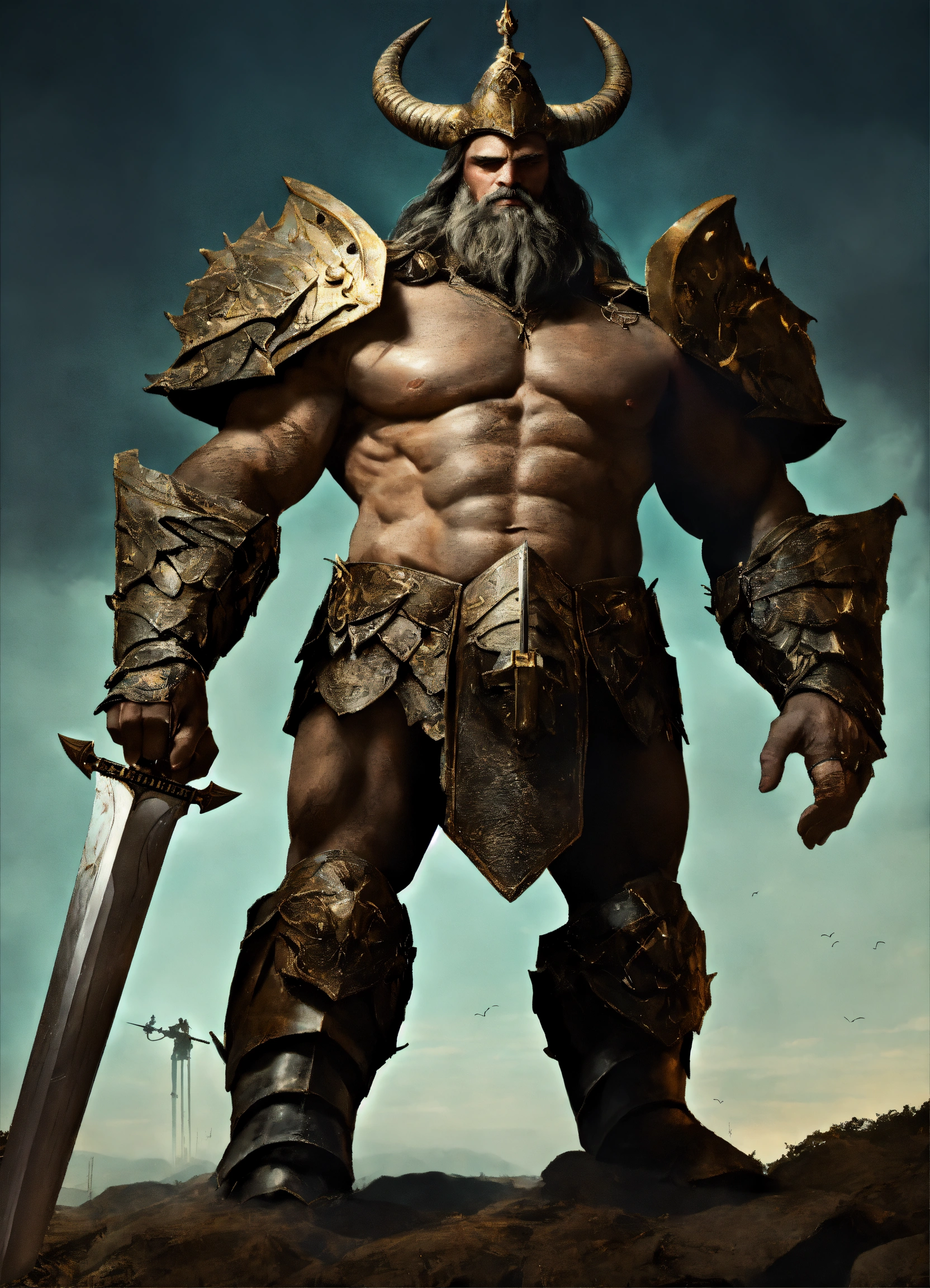 Lexica - A nephilim giant holding a sword, wearing light leather armor ...