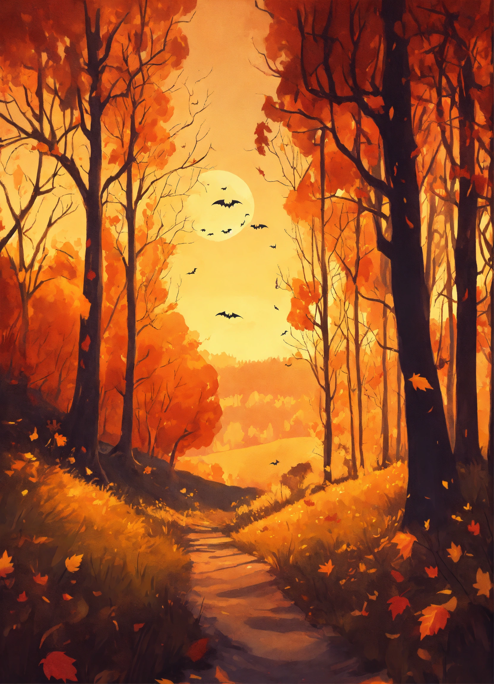 Lexica - Beautiful spooky autumn forest, golden hour, meadow in the ...
