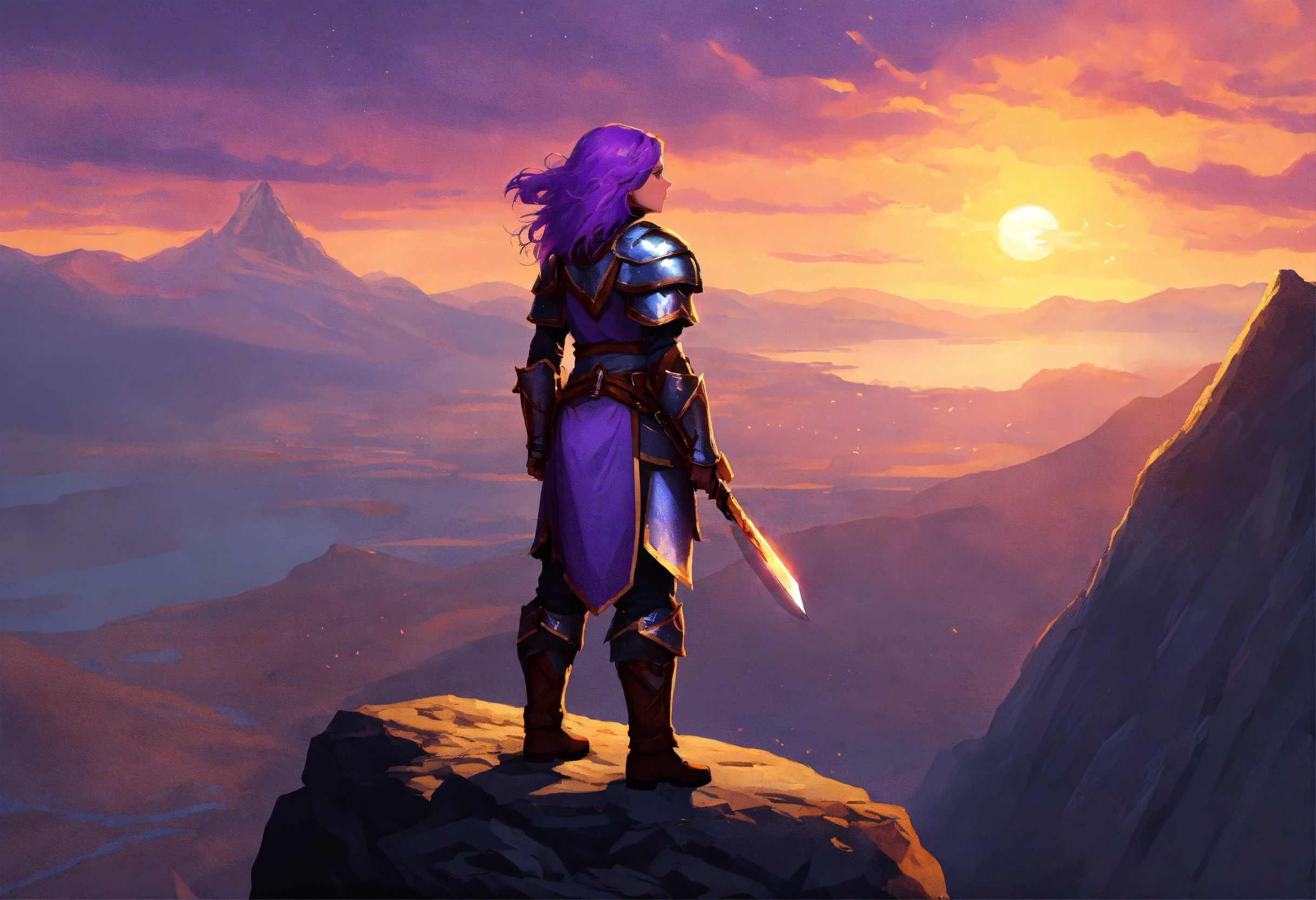 Lexica Female Dwarf Cleric, heavy set, with purple hair, wearing