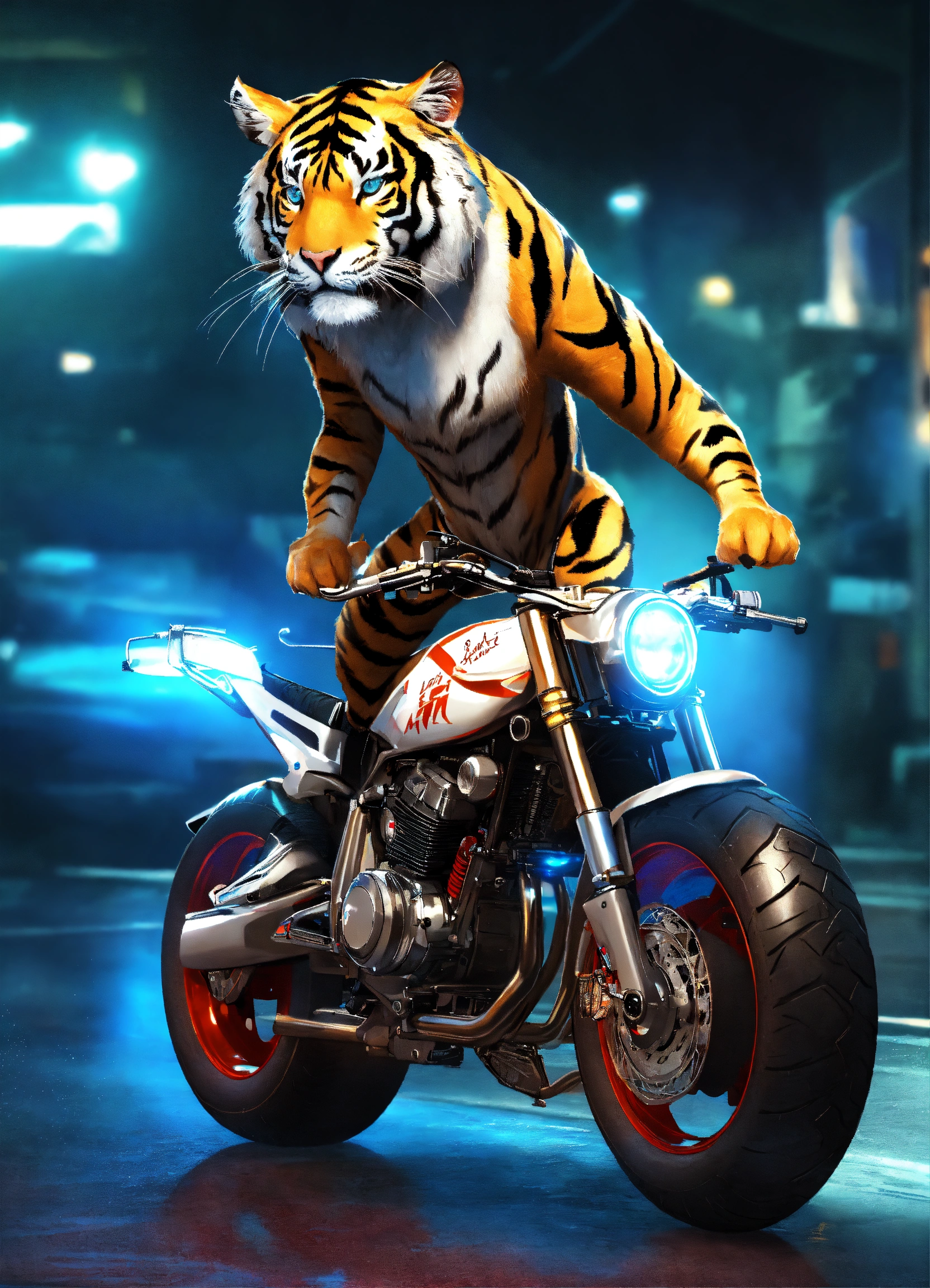 Lexica - Crazy tiger, on one wheel, motorcycle, dancing, futuristic ...