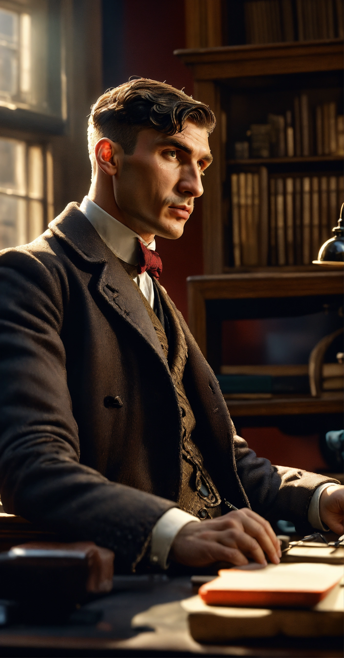 Lexica - Figure in the style of Thomas Shelby, front view, brightly ...
