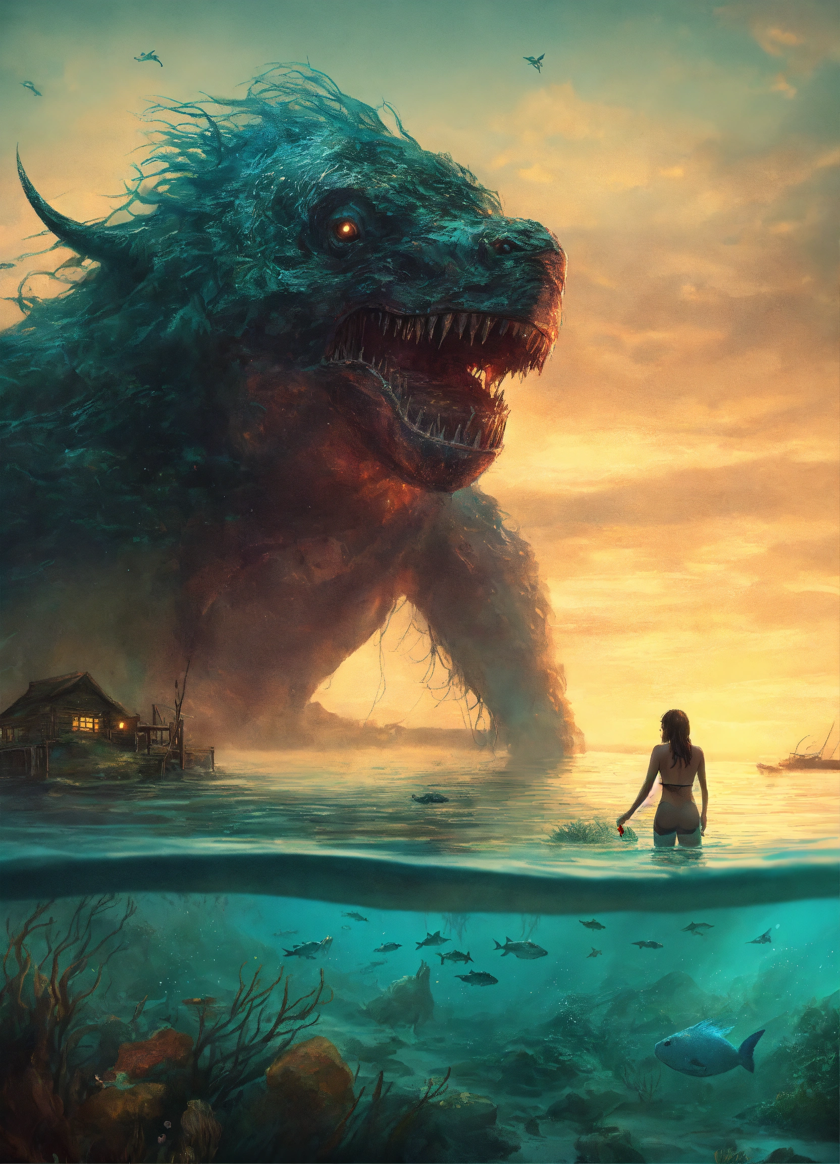 Lexica - A horrible humanoid monster hides itself underwater, using a ...
