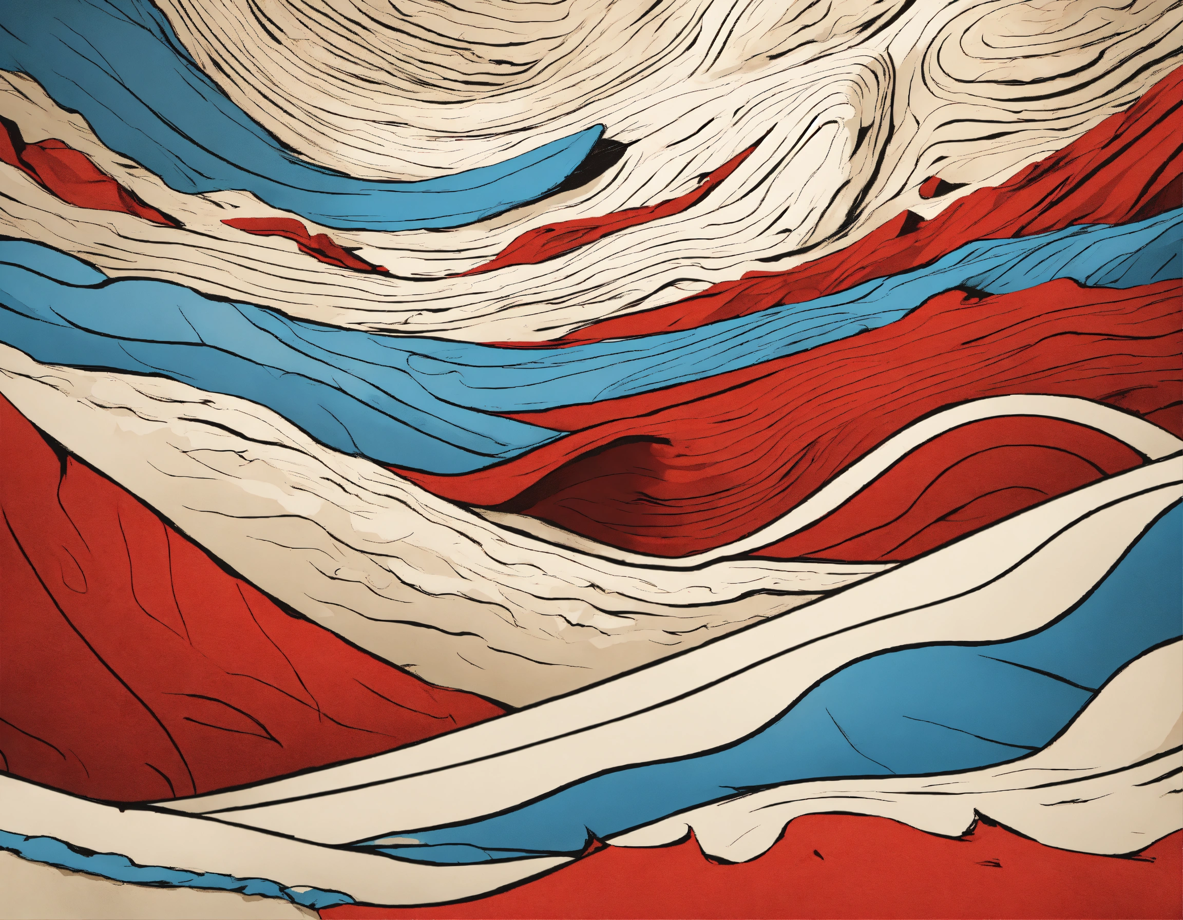 Lexica - Paper in the sand. Comic book style, color white blue and red