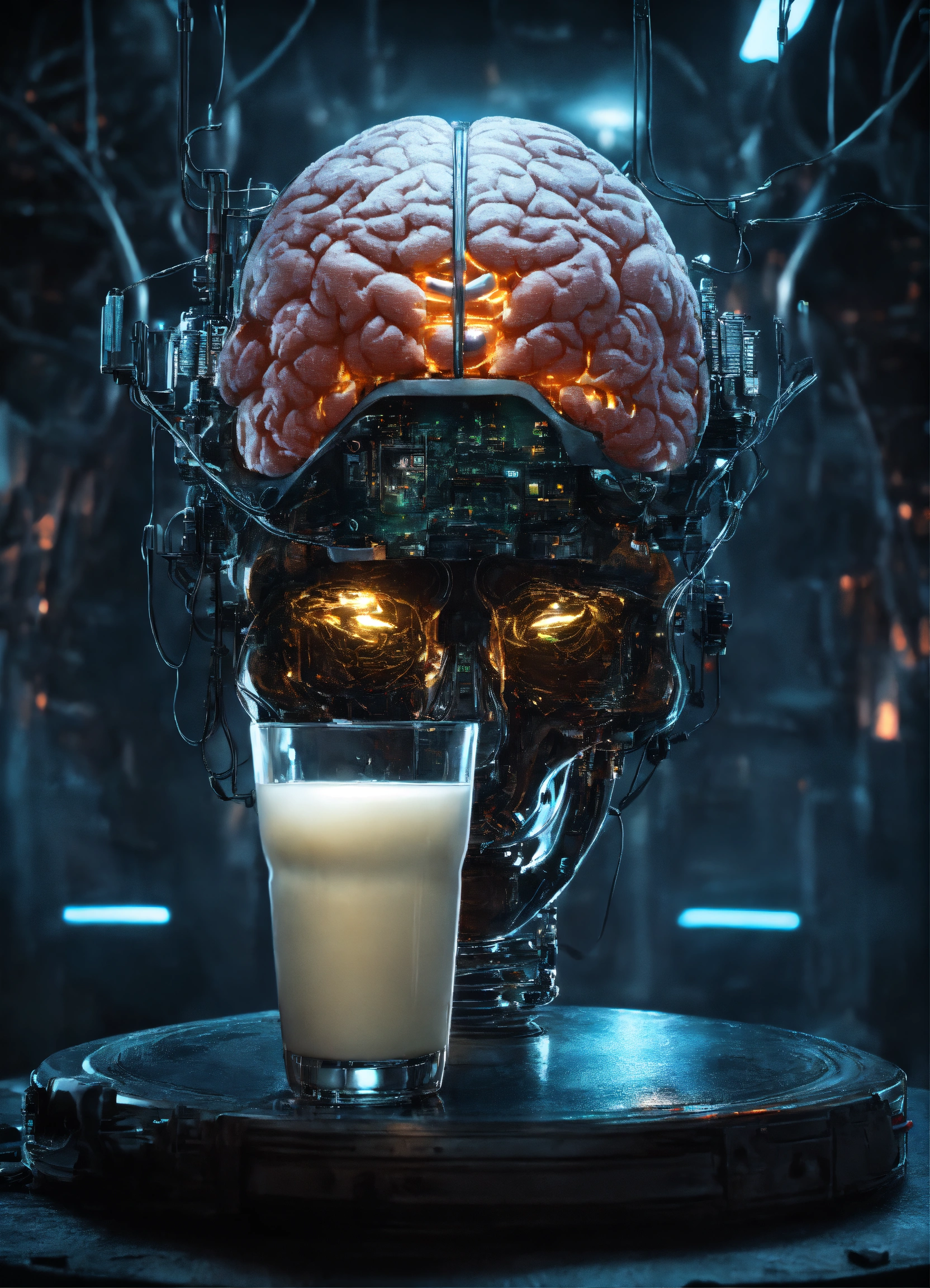Lexica - Evil demonic AI god holding a glass of milk above a human ...