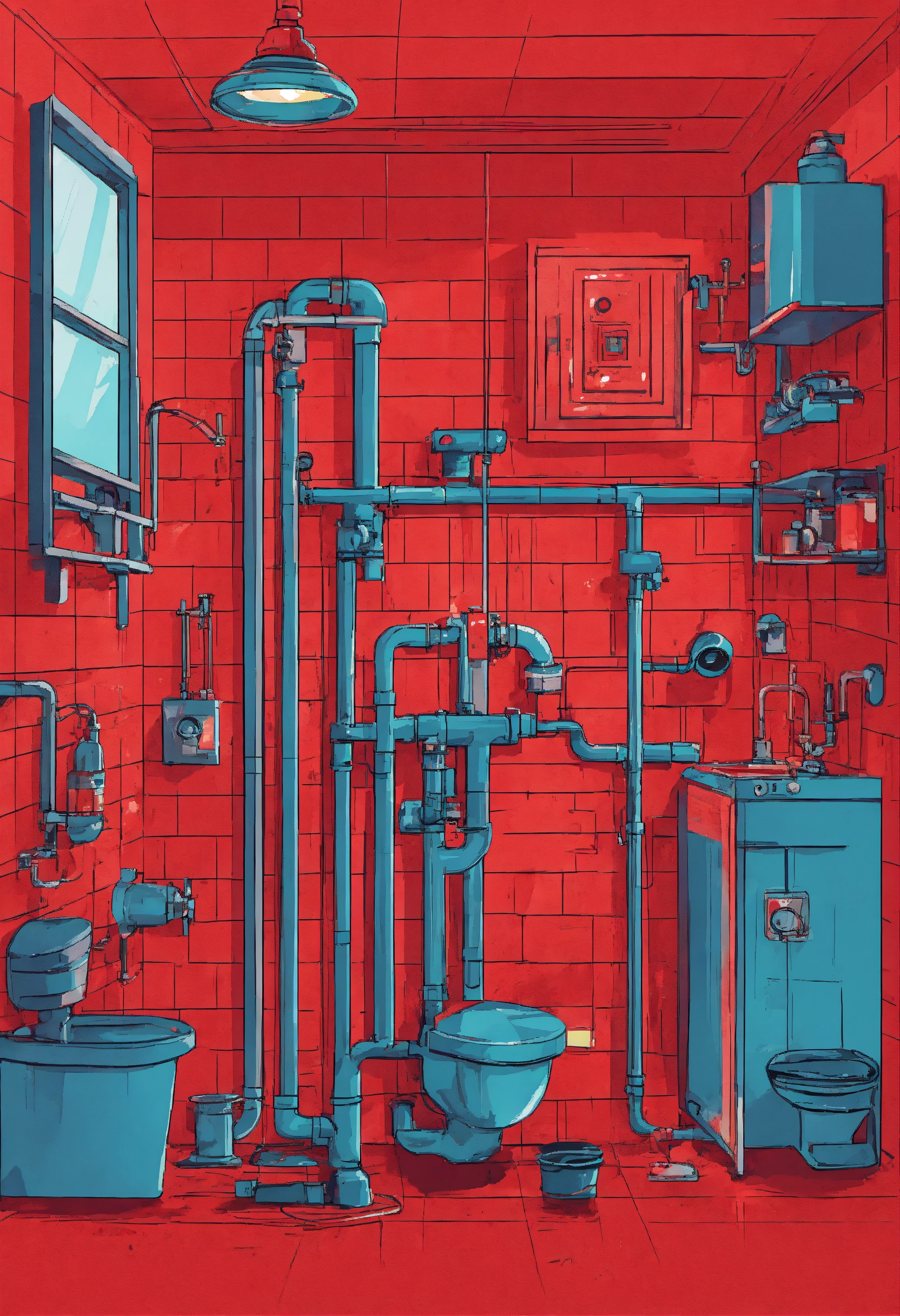 Lexica - Illustration for a plumbing website, red color palette