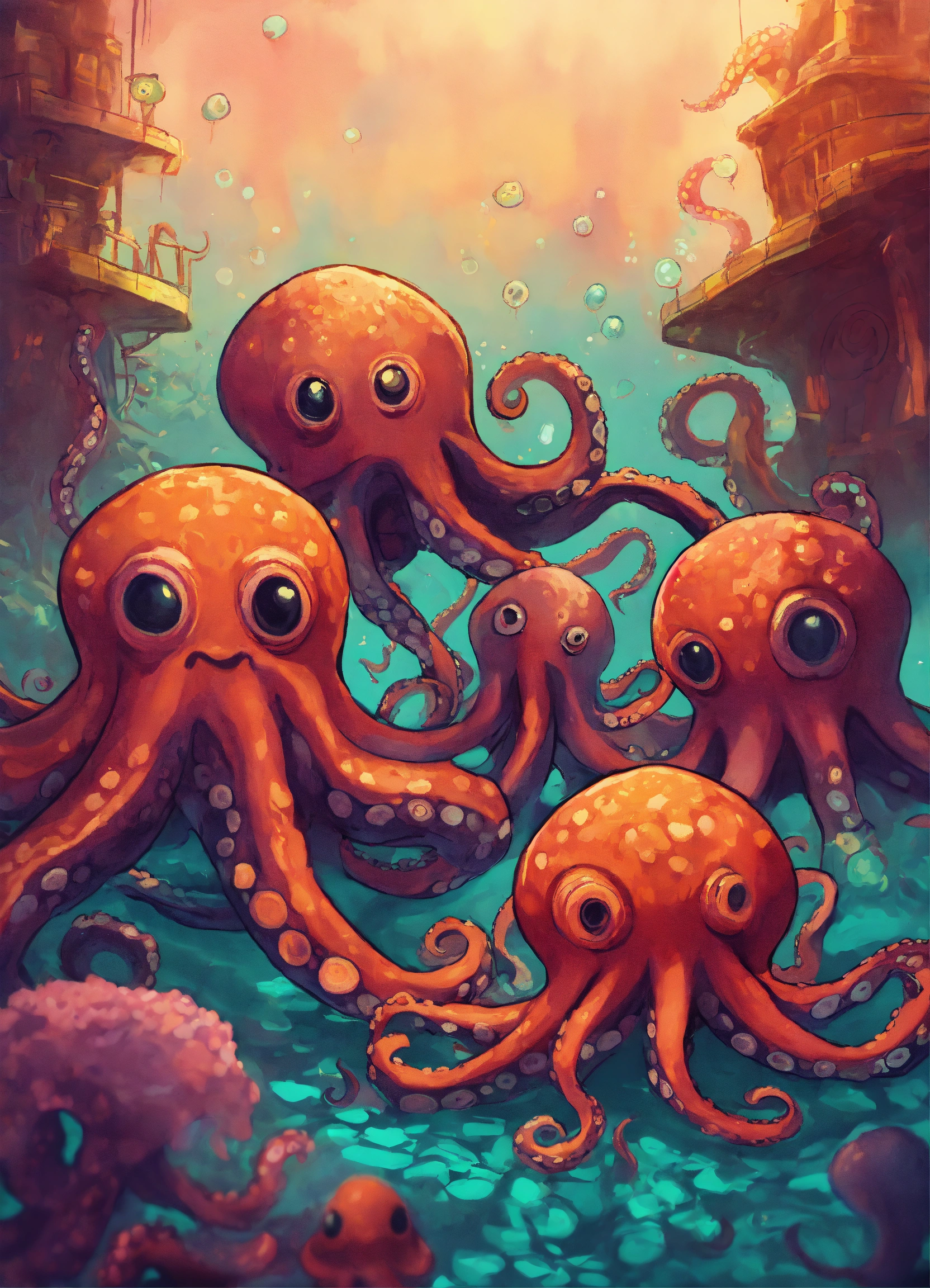 Lexica - A group of telepathic octopuses with posing for a group photo ...