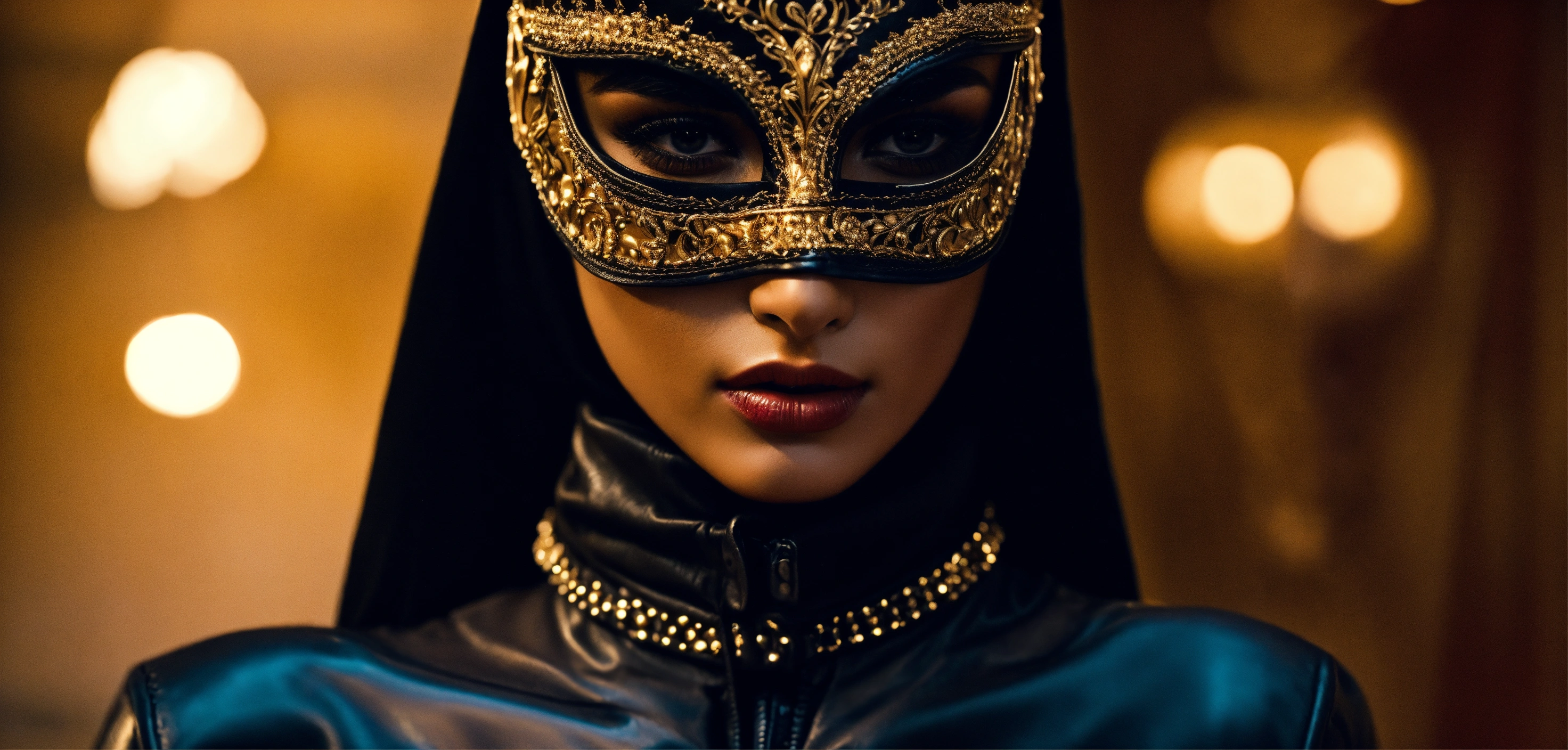 Lexica - Cinematic look, stunning arab seductress women fashion model,  leather gimp mask,