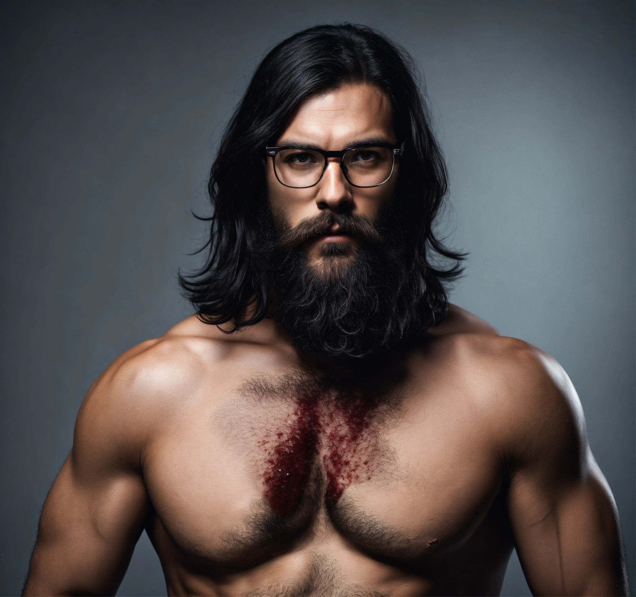 Lexica - Hospital nurse man with black long hair, and thin beard with ...
