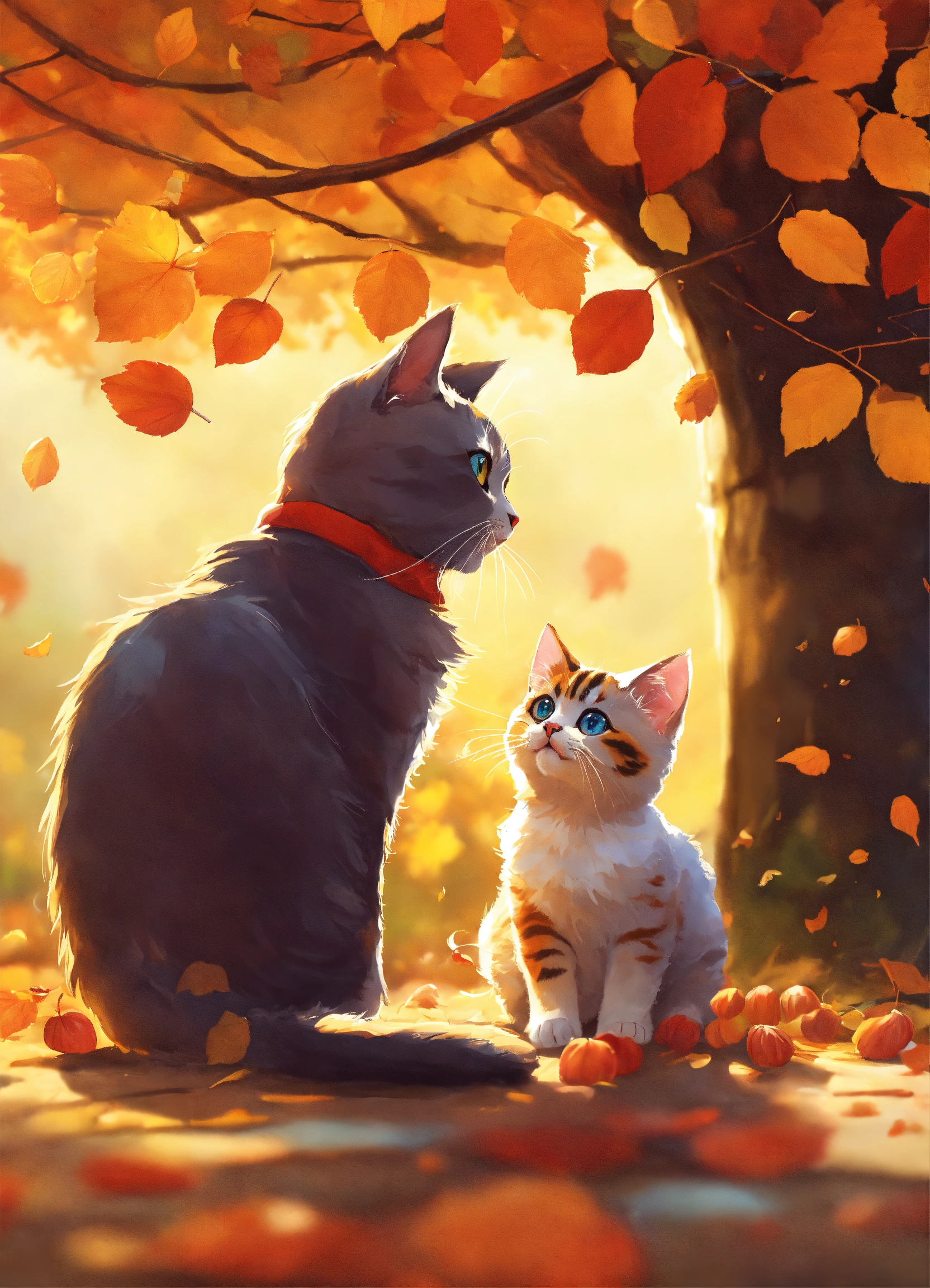 Lexica - Fun cute cats play in autumn