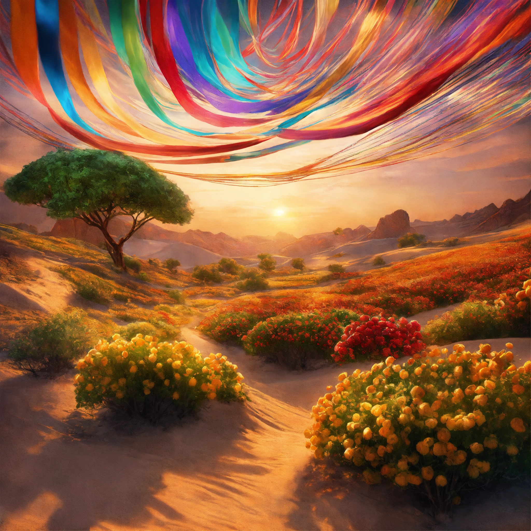 Lexica - Image. illustrate multicolor flying ribbons. in a white desert ...