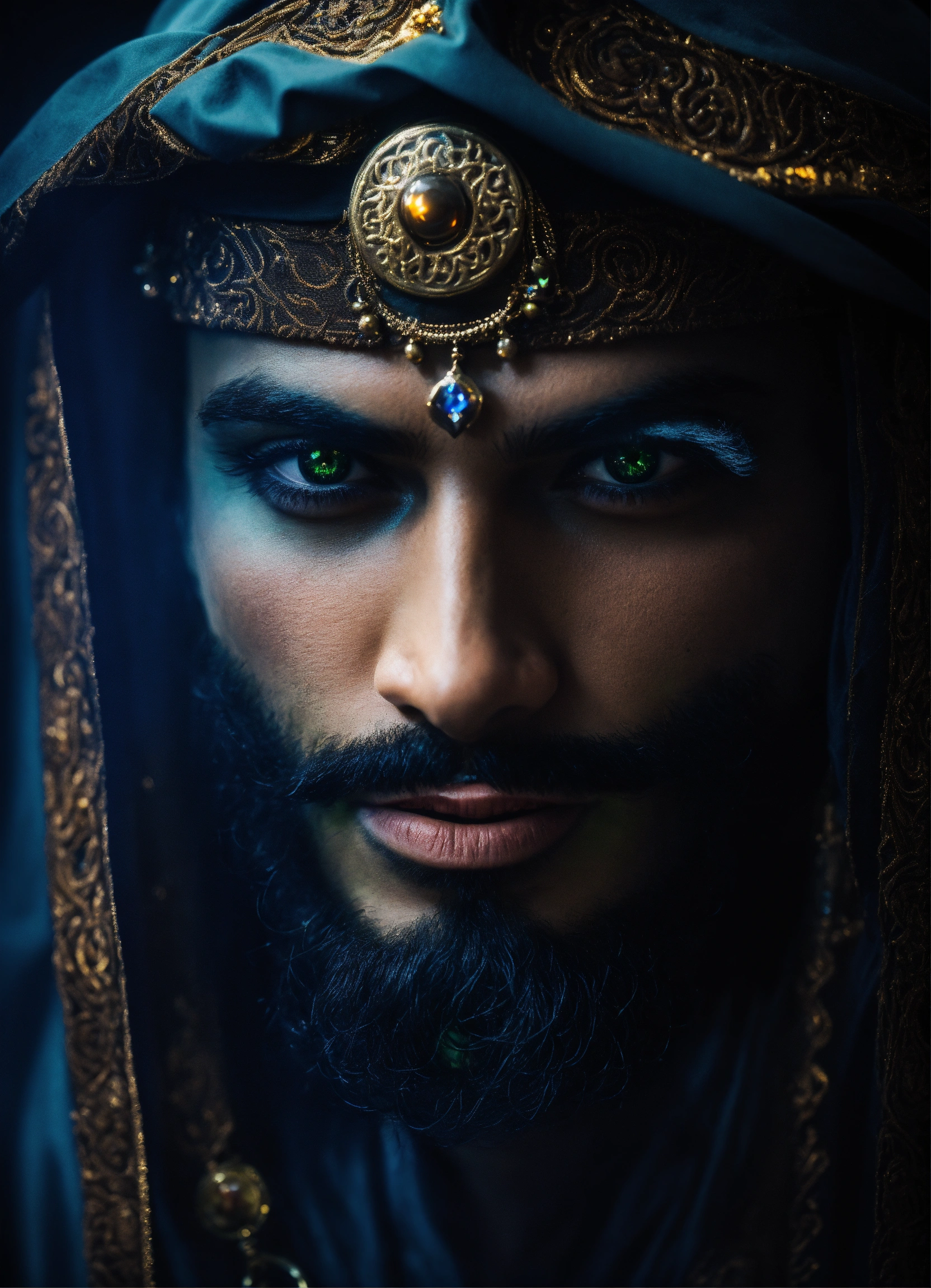 Lexica - Dark, mysterious and dramatic headshot of a handsome Arabic ...