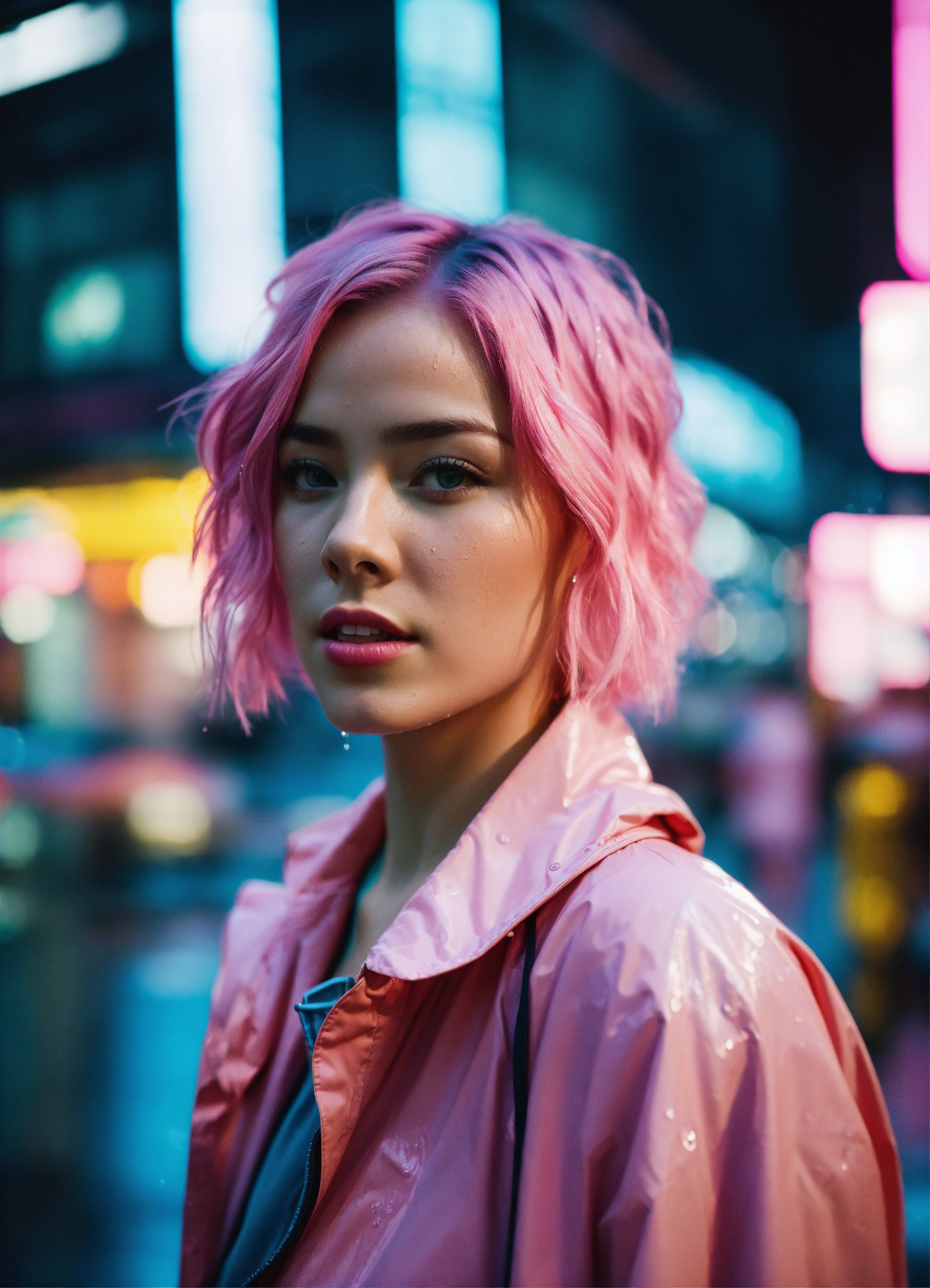 Lexica - 8k photo portrait of a woman with pink hair in a pastel ...