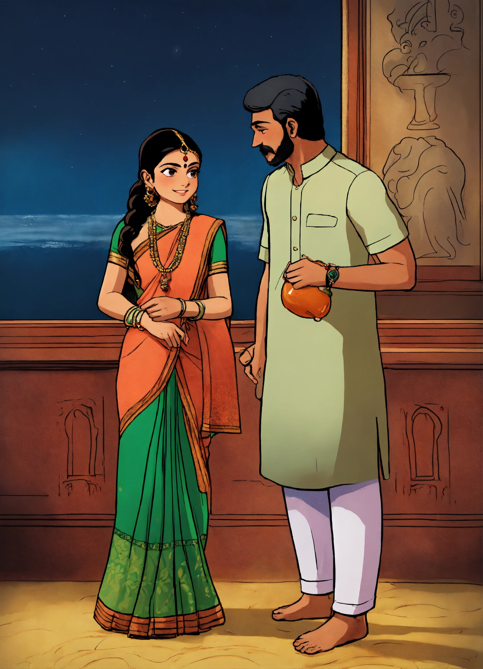 Lexica - An image shows the mysterious woman offering Raju a choice in ...