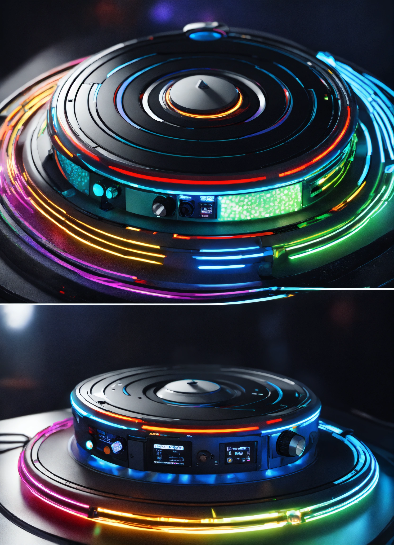 Lexica - 2 large DJ controllers covered with a delicate striped pattern ...