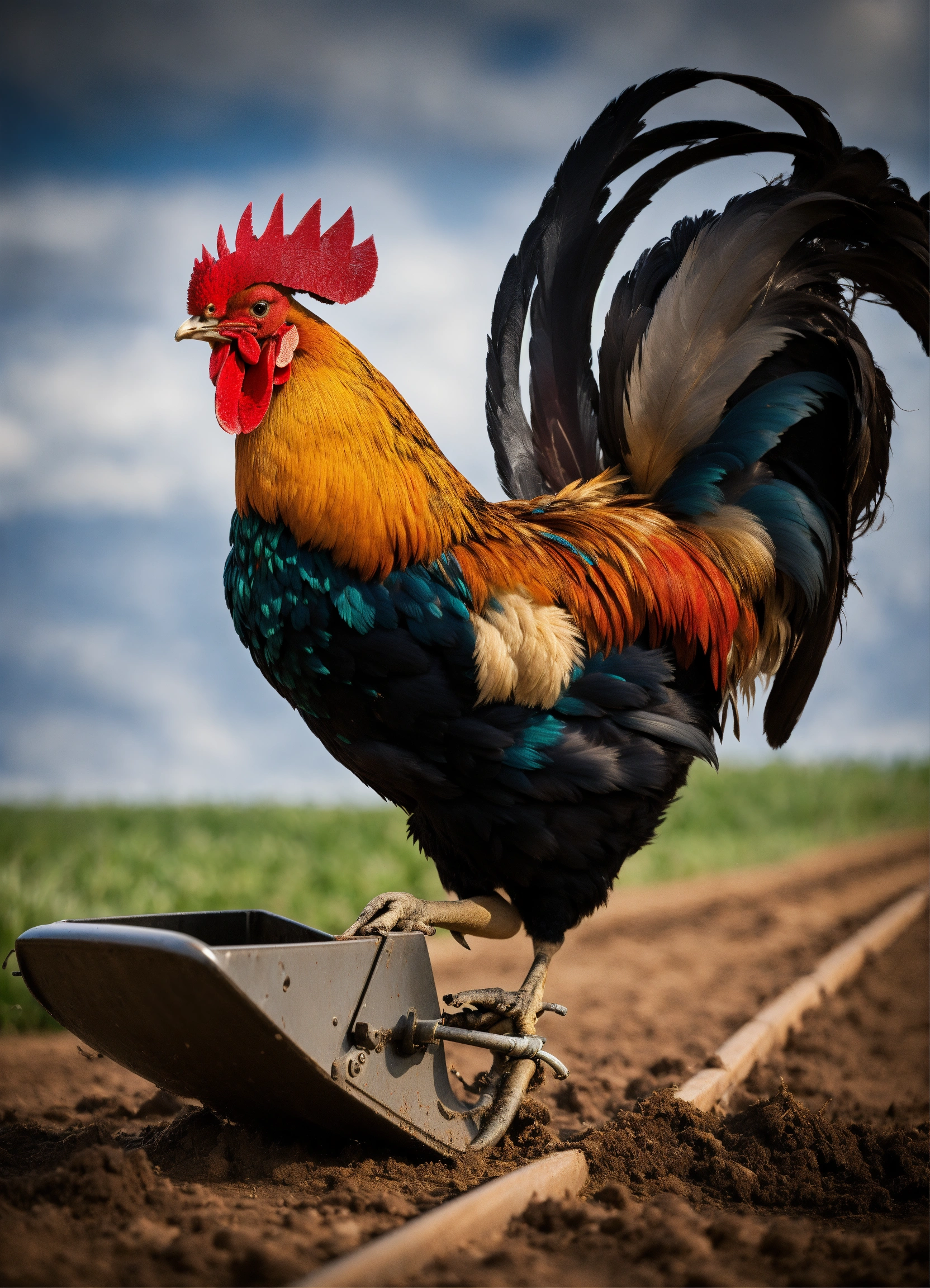Lexica - Rooster pulling a plow