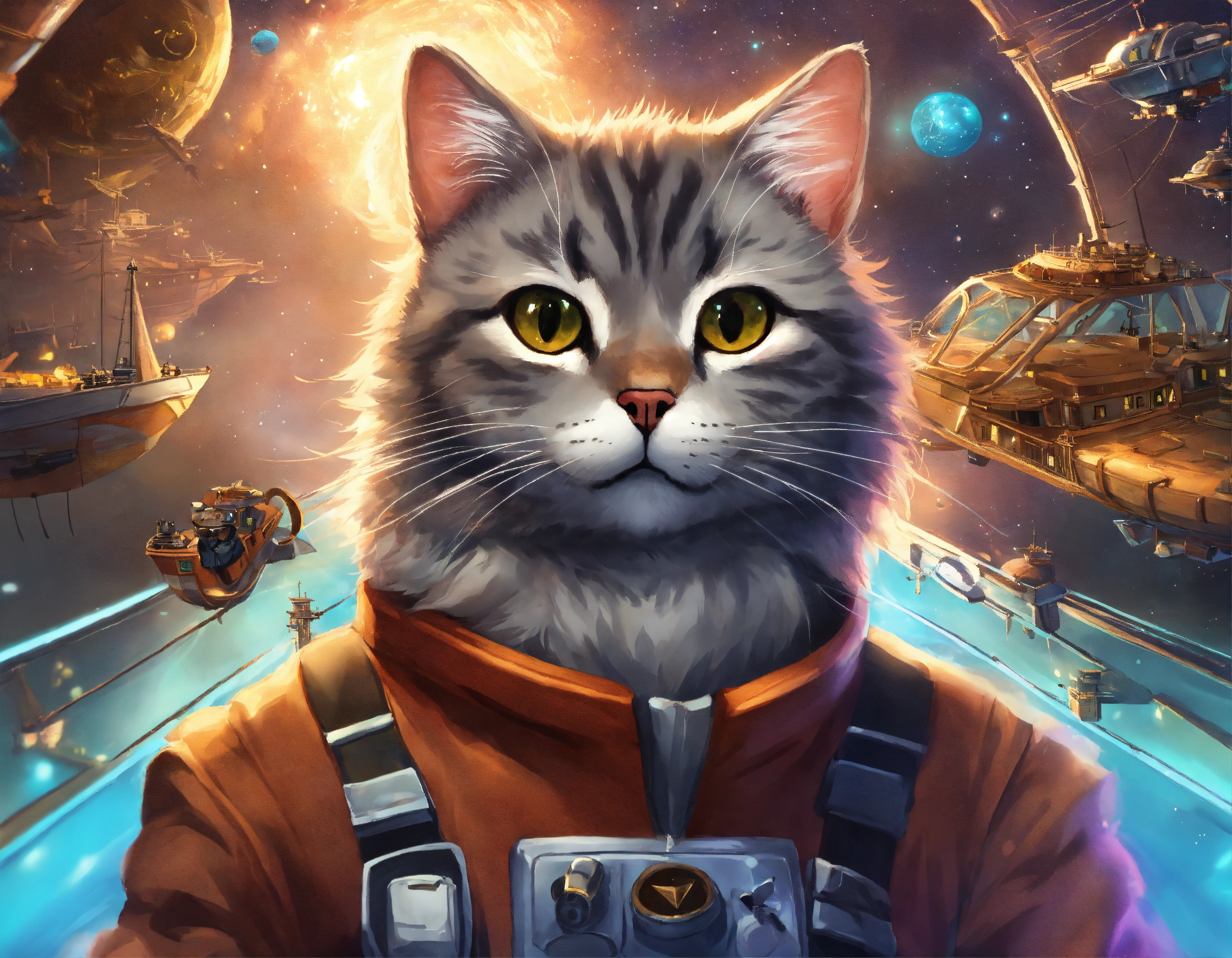 Lexica - An anthropomorphic grey tabby cat piloting an interdimensional ...