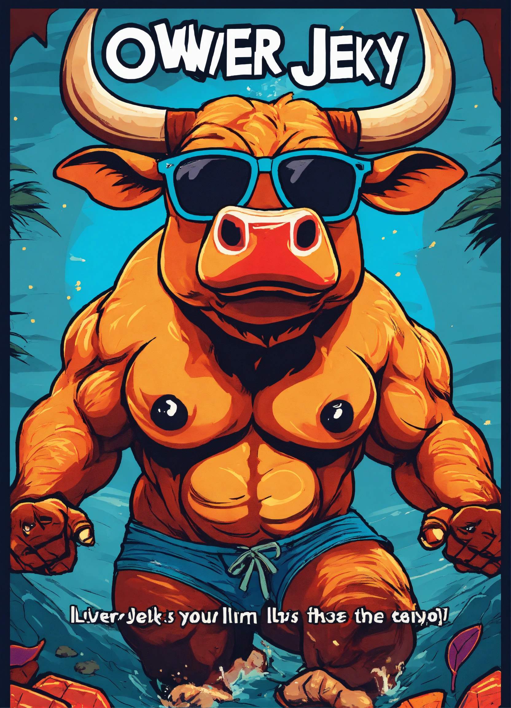 Lexica - A riped bull that flexes his arms up and wearing sunglasess ...