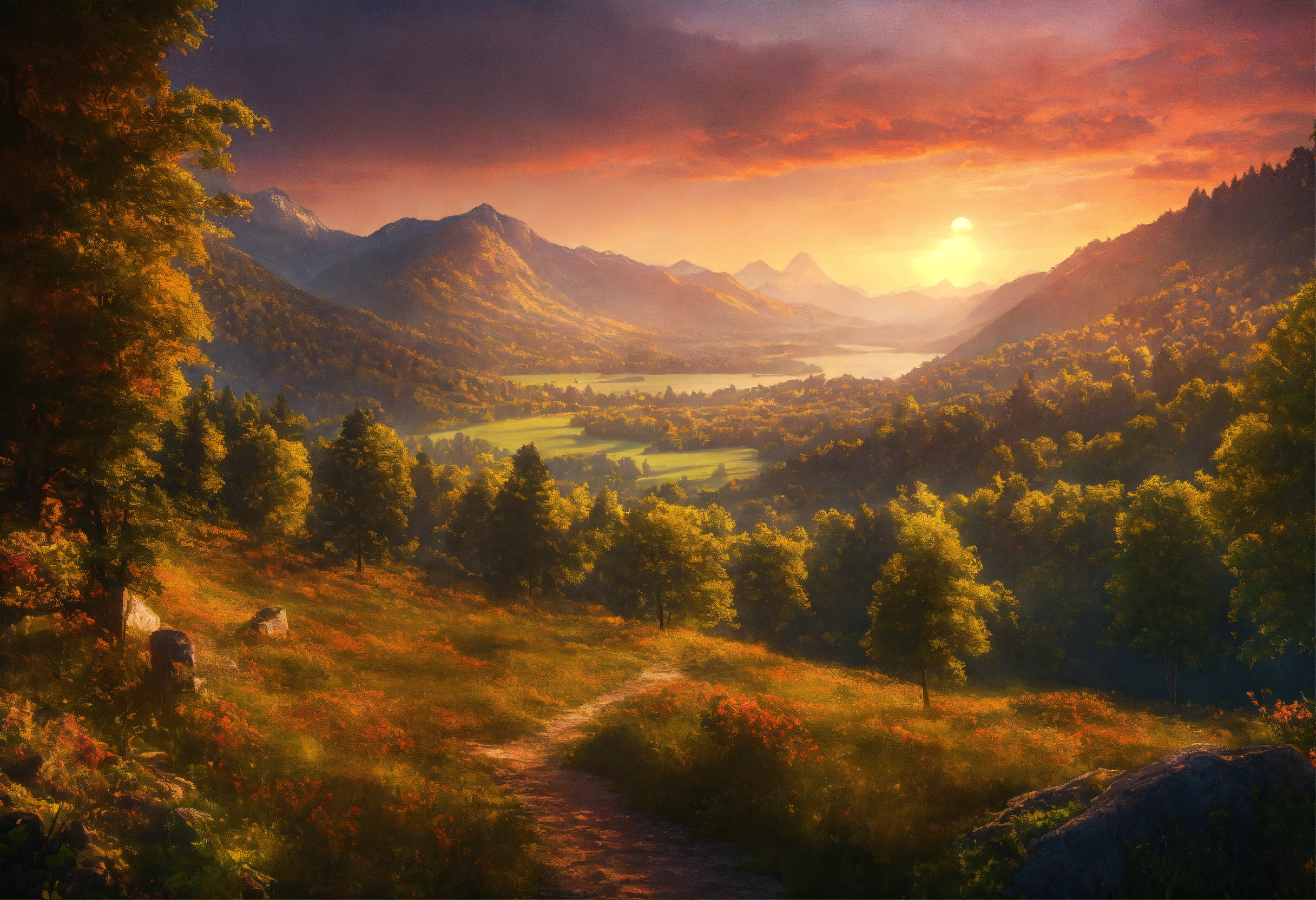 Lexica - A beautiful fantasy landscape at sunset of dense medieval ...