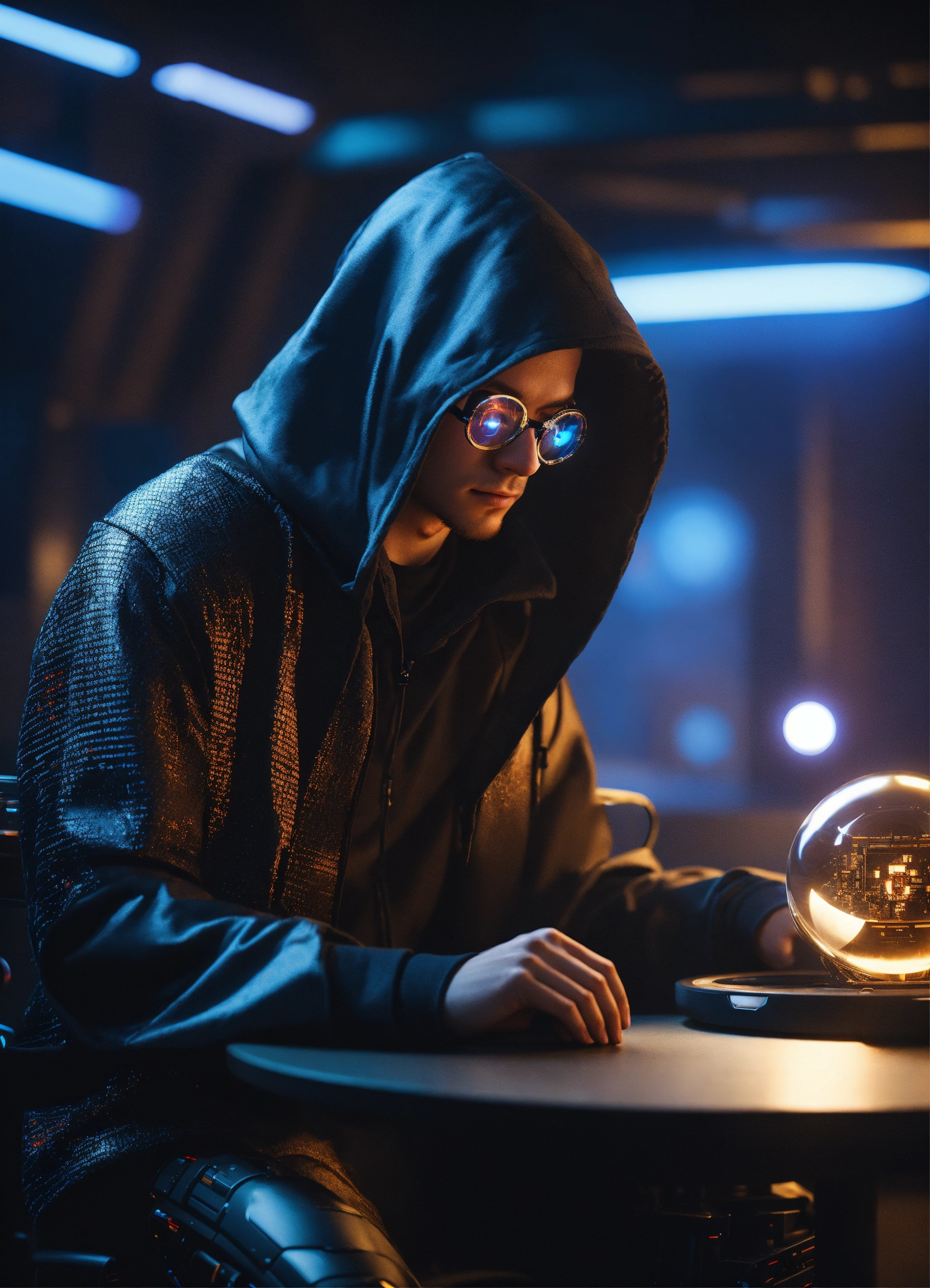 Lexica - Nerdy 25 year old male cyborg hacker wearing futuristic ...