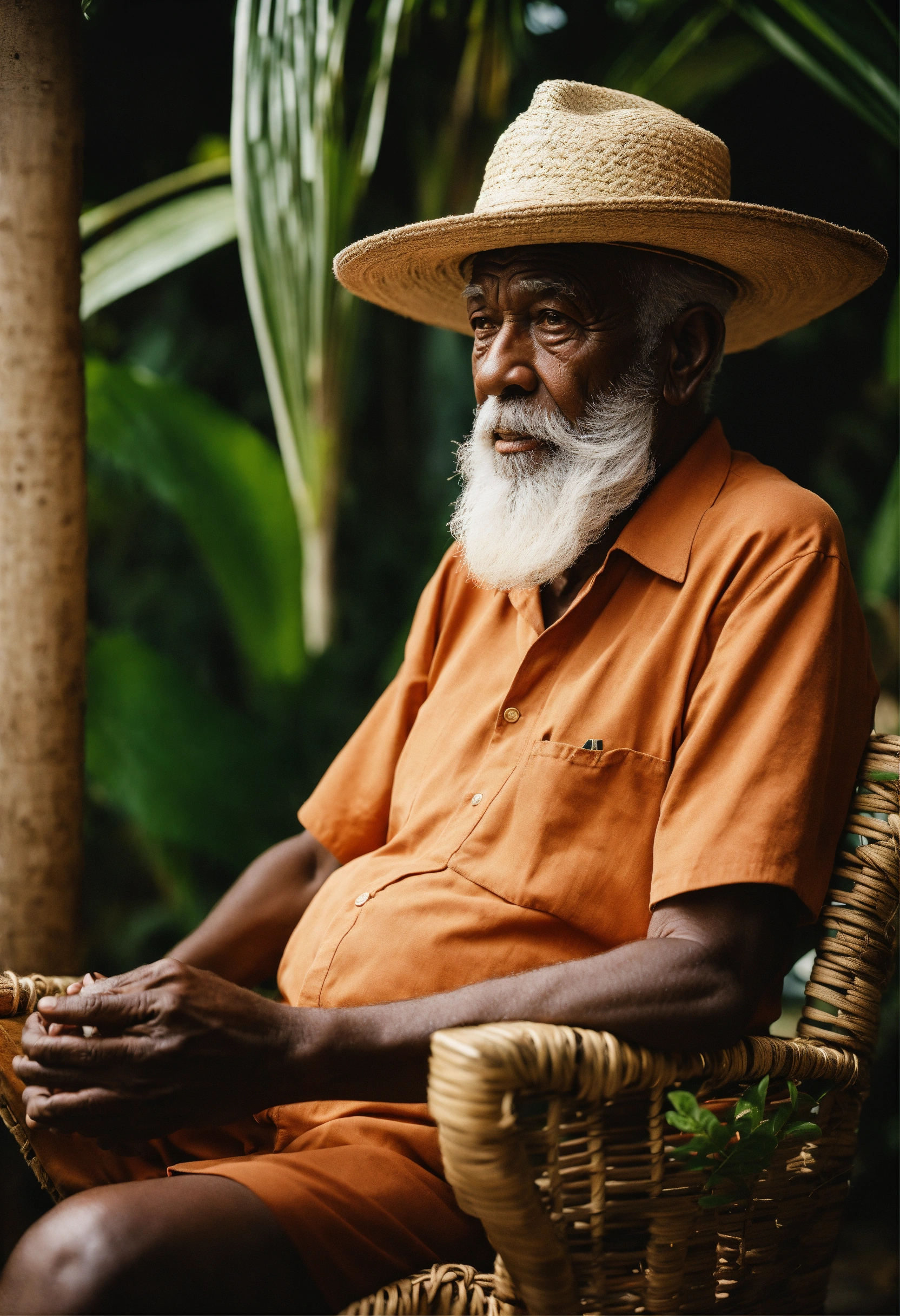 Lexica - A wise old man with white beard and bakoua hat in a tropical ...