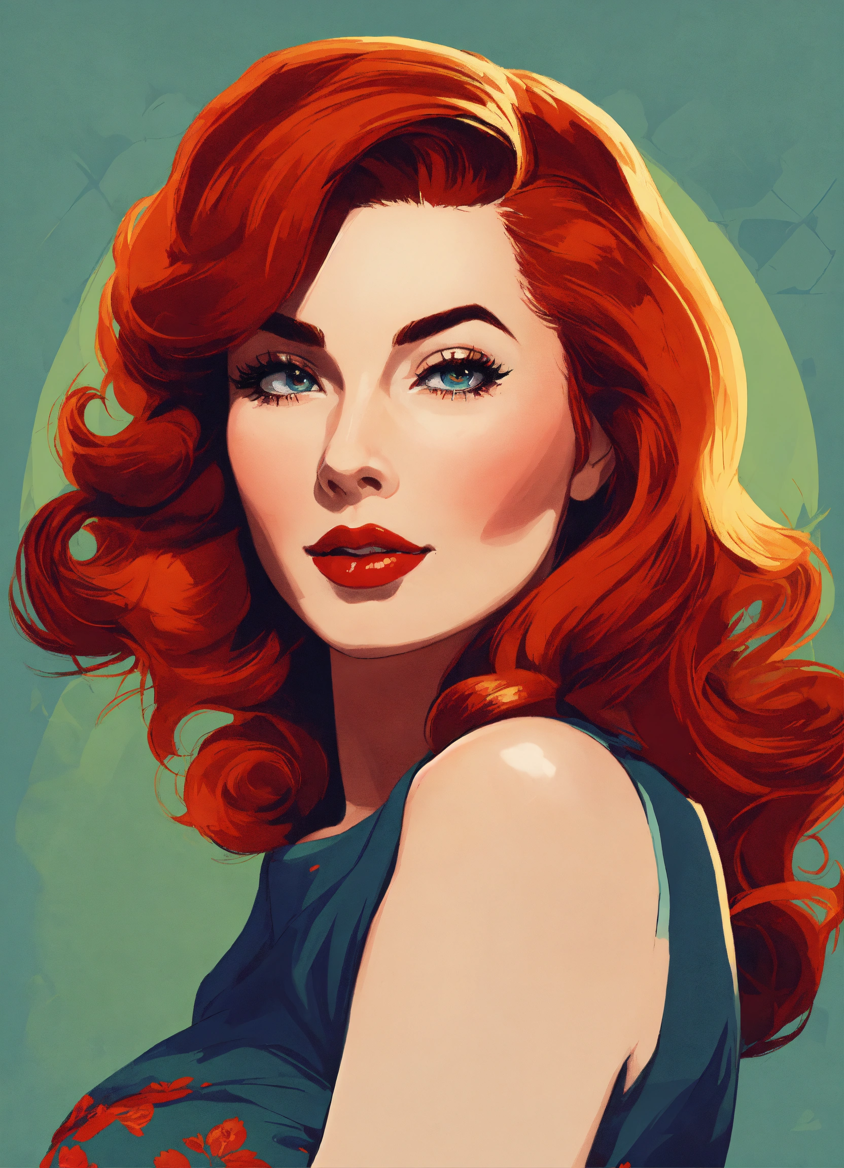 Lexica - Pinup portrait of an iconic girl from the 60s with red hair ...