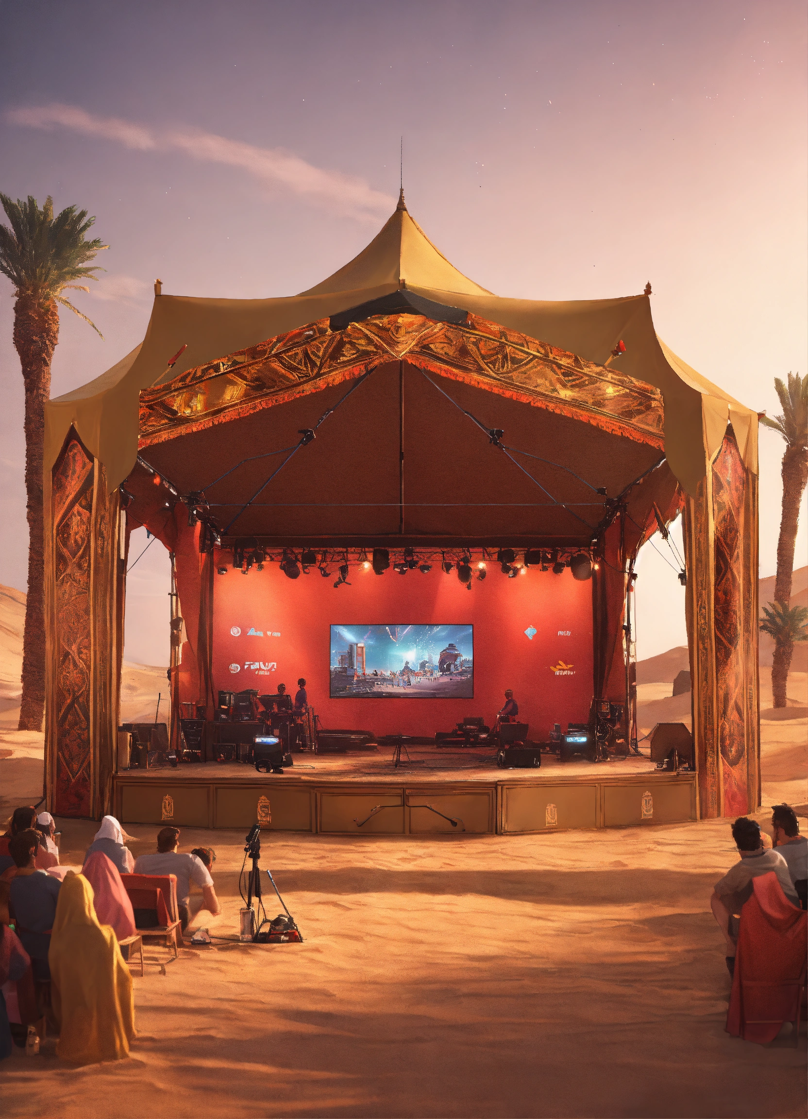 Lexica - Generate an image of a small esports venue's desert tent style ...