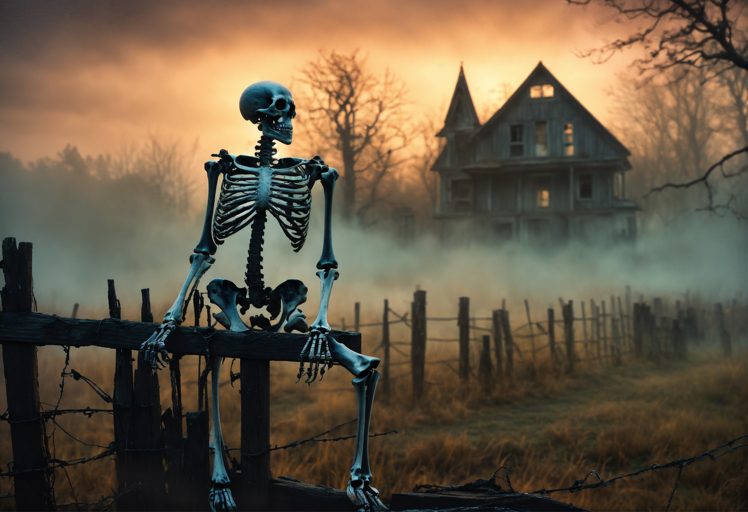 Lexica - Create a digital art piece featuring a skeleton sitting on an ...