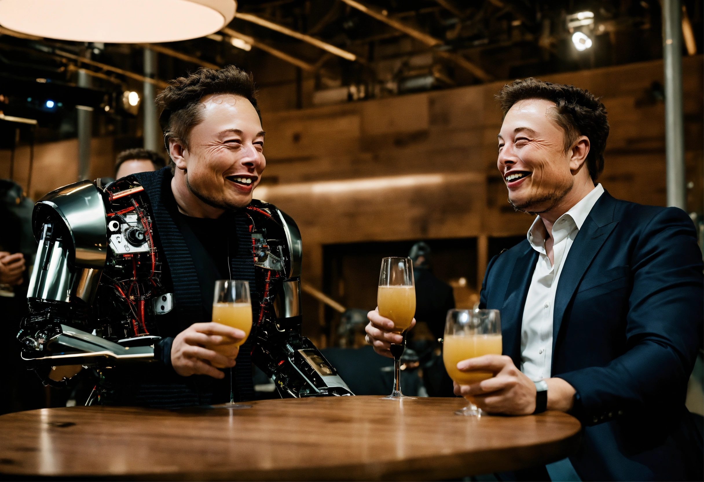 Lexica - Elon musk laughing while making a toast with an AI robot