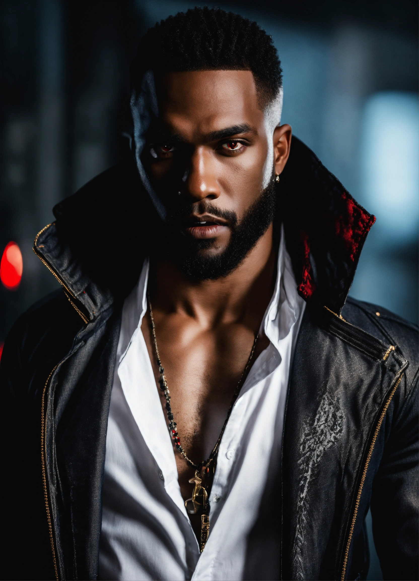Lexica - Handsome black male vampire, red eyes, beard, jeans and black ...