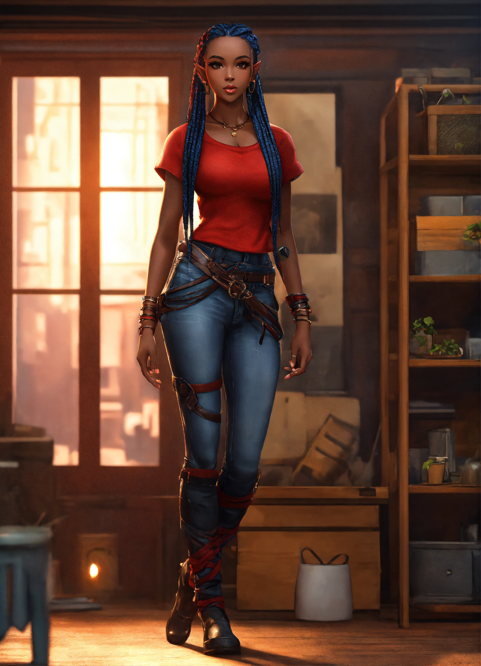 Lexica - Full body of a shapely black female high elf n red and black ...