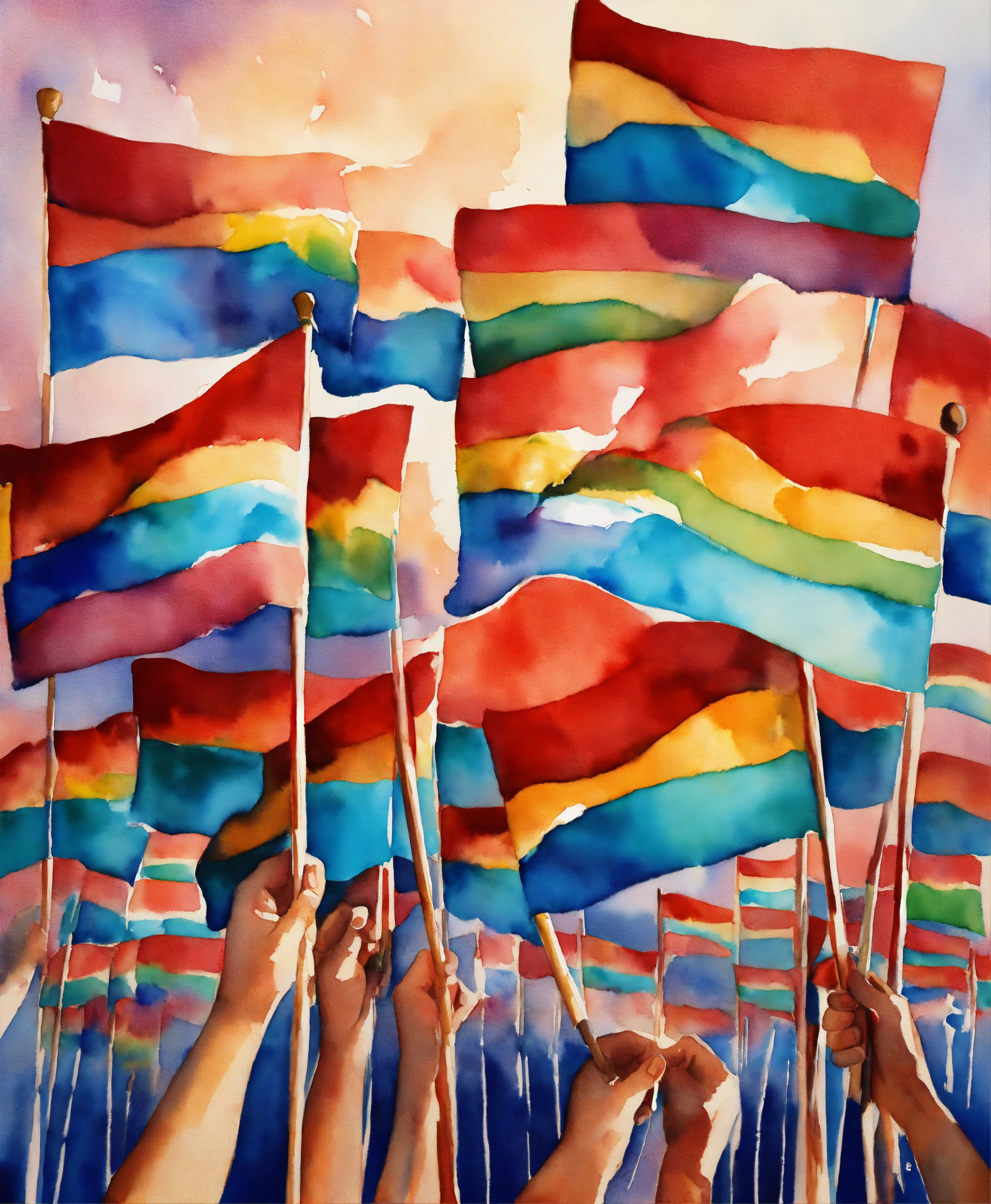 Lexica - Painting with hands holding small flags of the Azerbaijan ...