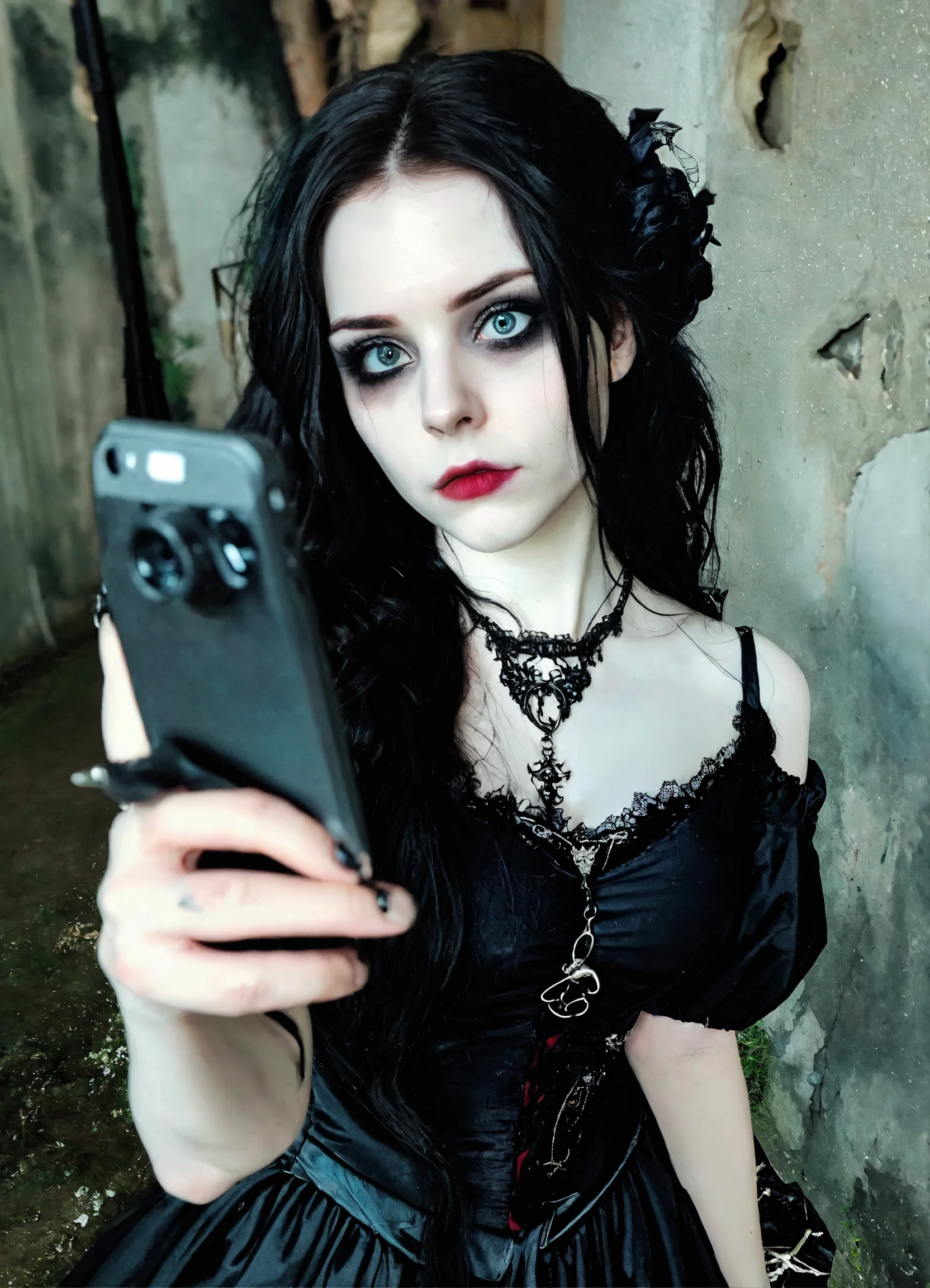 Lexica - A woman in a black dress is taking a selfie, tumblr, gothic ...