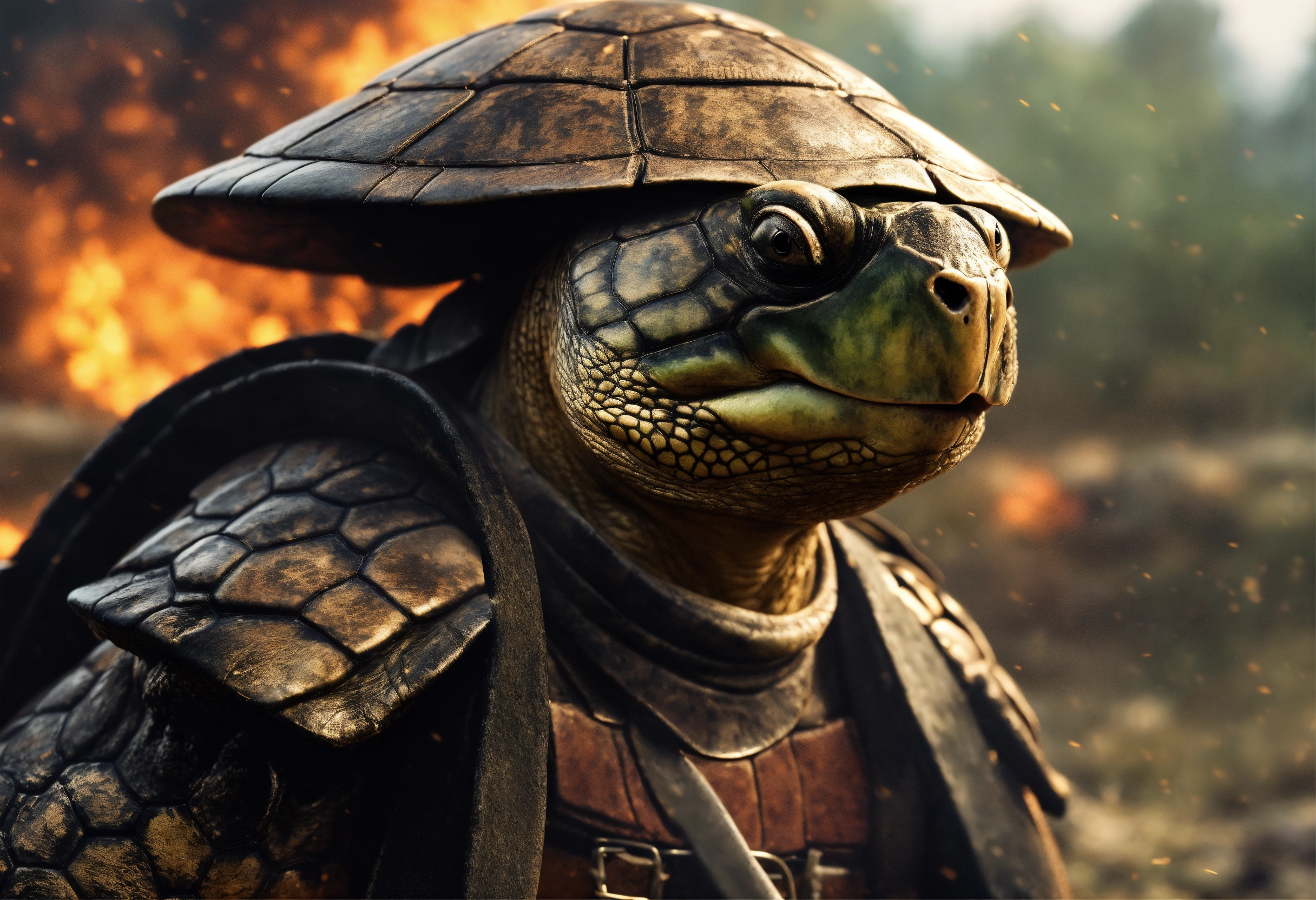 Lexica - Turtle Samurai. Battlefield. Hyper realistic.