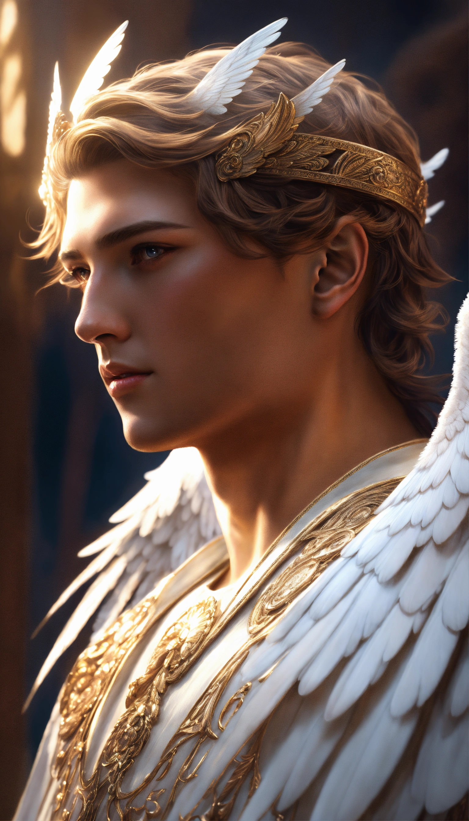 Lexica Male angel, wings, headshot, art station, 3D, white eyes and