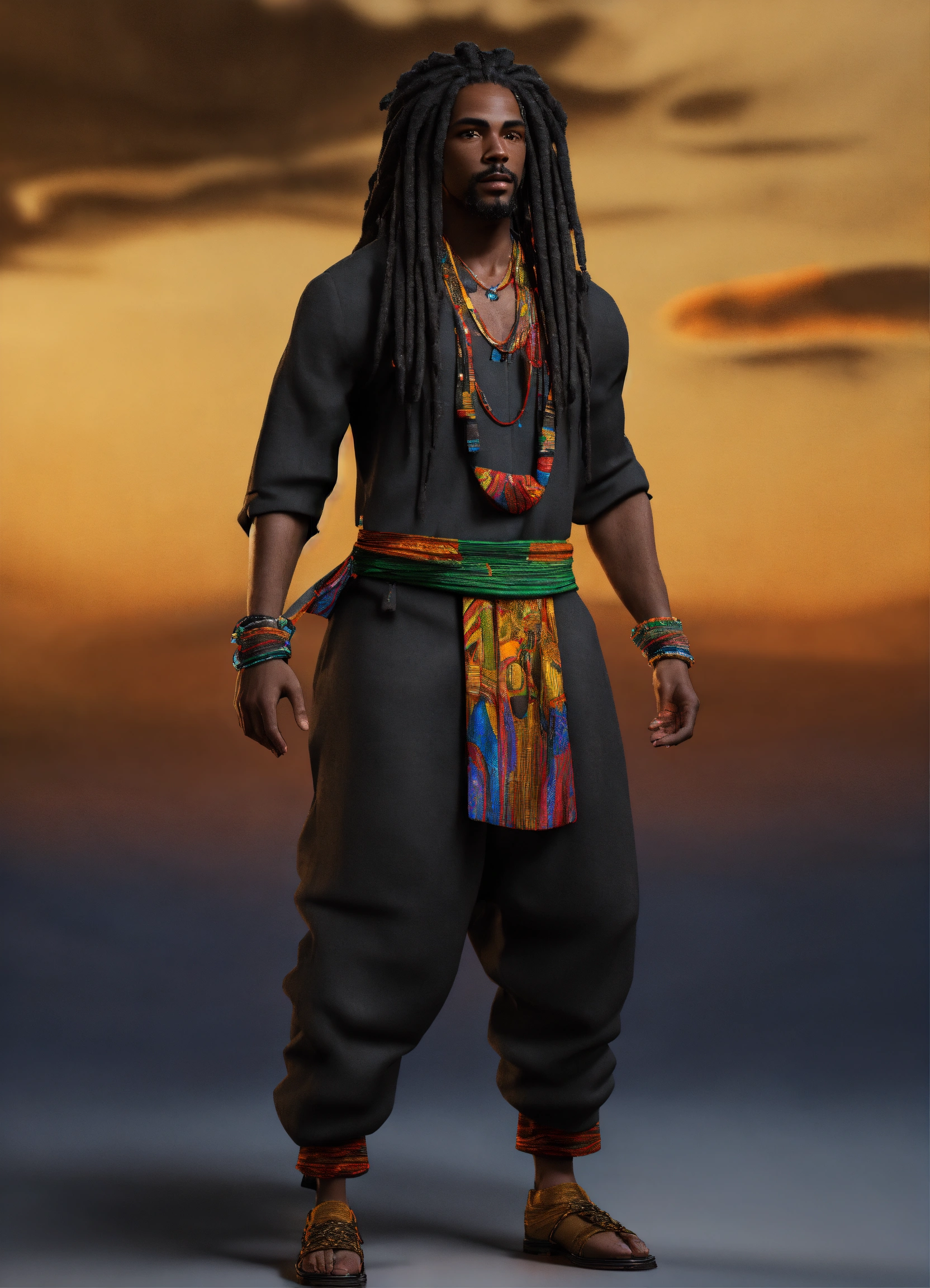 Lexica - 3d render of a Black man with long flowing dreadlocks, 6'5 ...