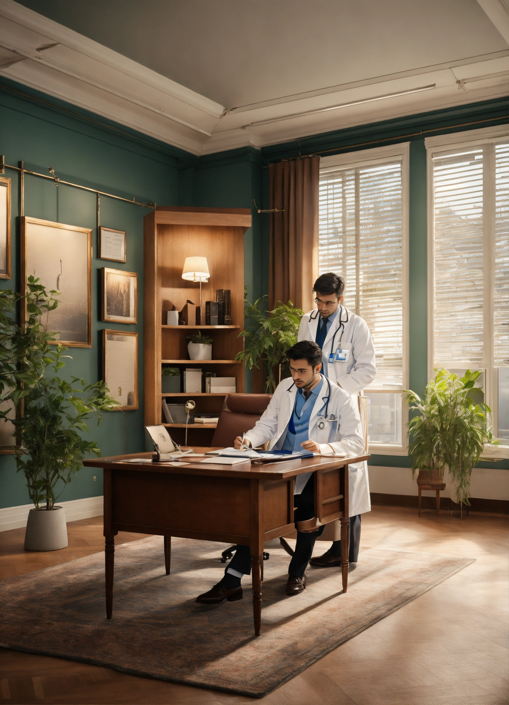 Lexica - Realistic scene of a handsome doctor seeing a patient in a ...