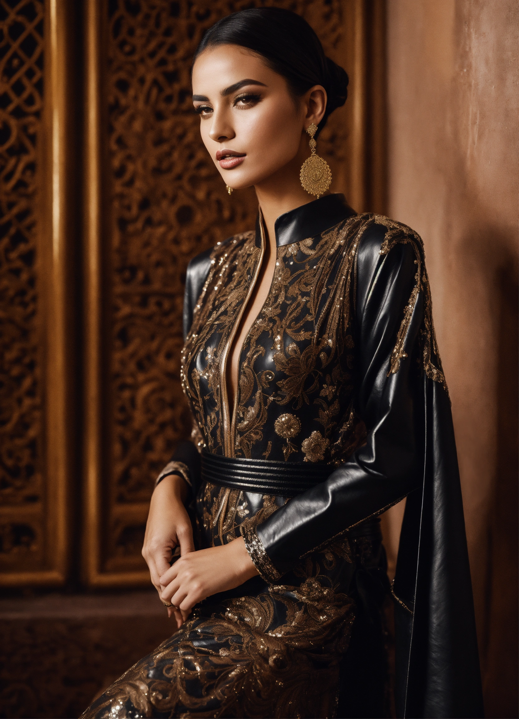 Lexica - Beautiful Arab women model, wearing luxury dress caftan , With ...