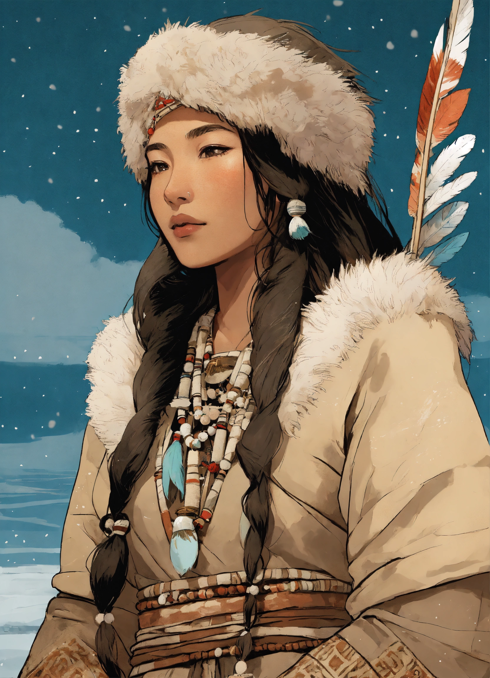 Lexica - Illustration of an inuit woman, young, 18 years old, beautiful ...