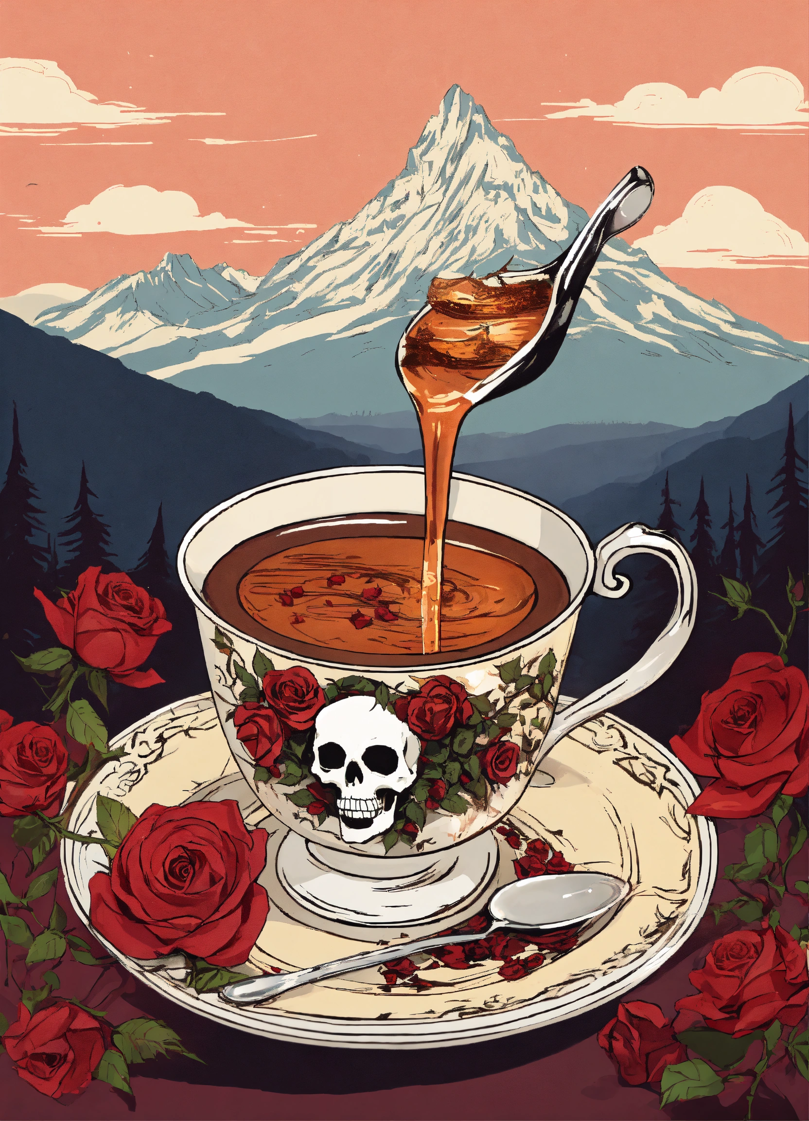 Lexica - Skeleton hand holding a vintage tea cup, hot tea pouring from ...