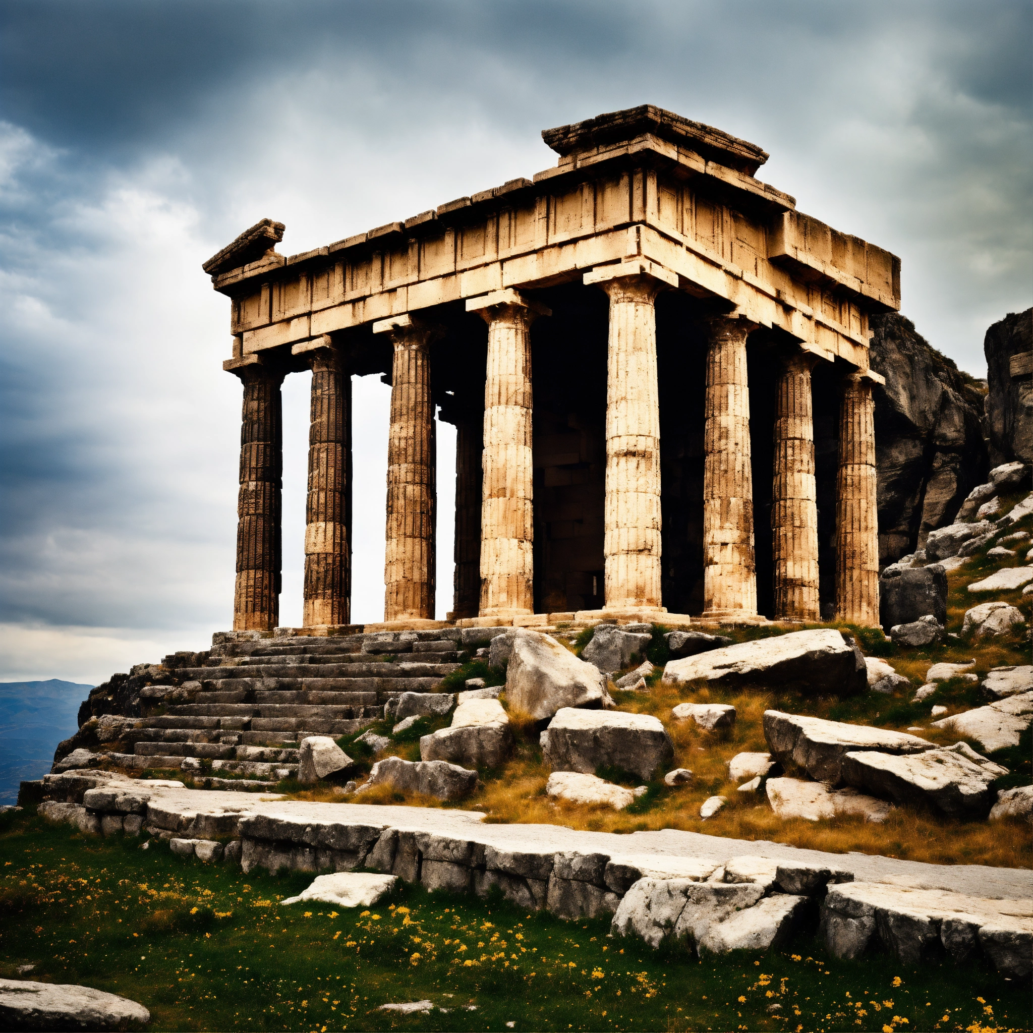 Lexica - Epic antik futurstic greek romam temple in an big stone cliff
